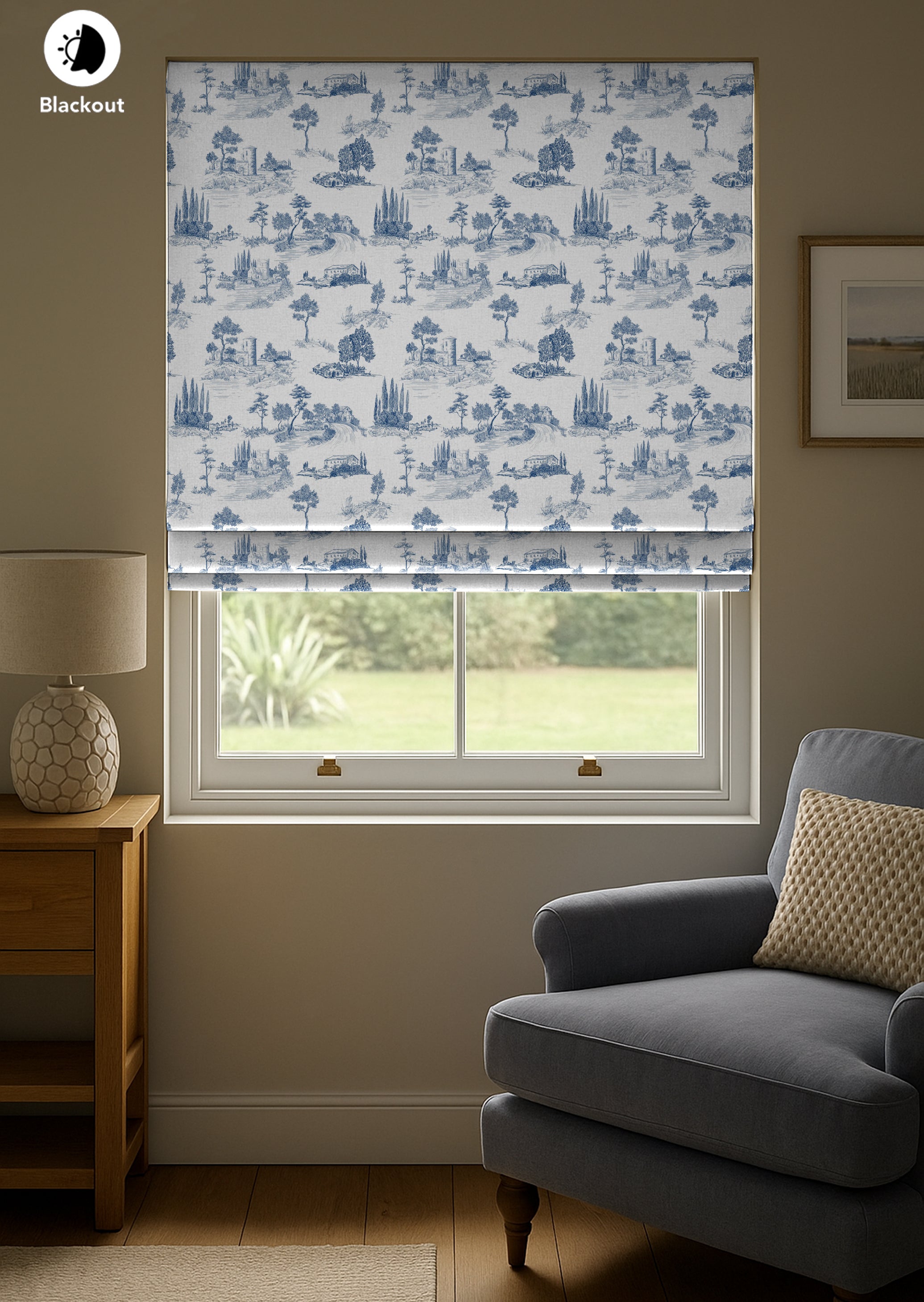 COBANO BLUE READY MADE ROMAN BLIND