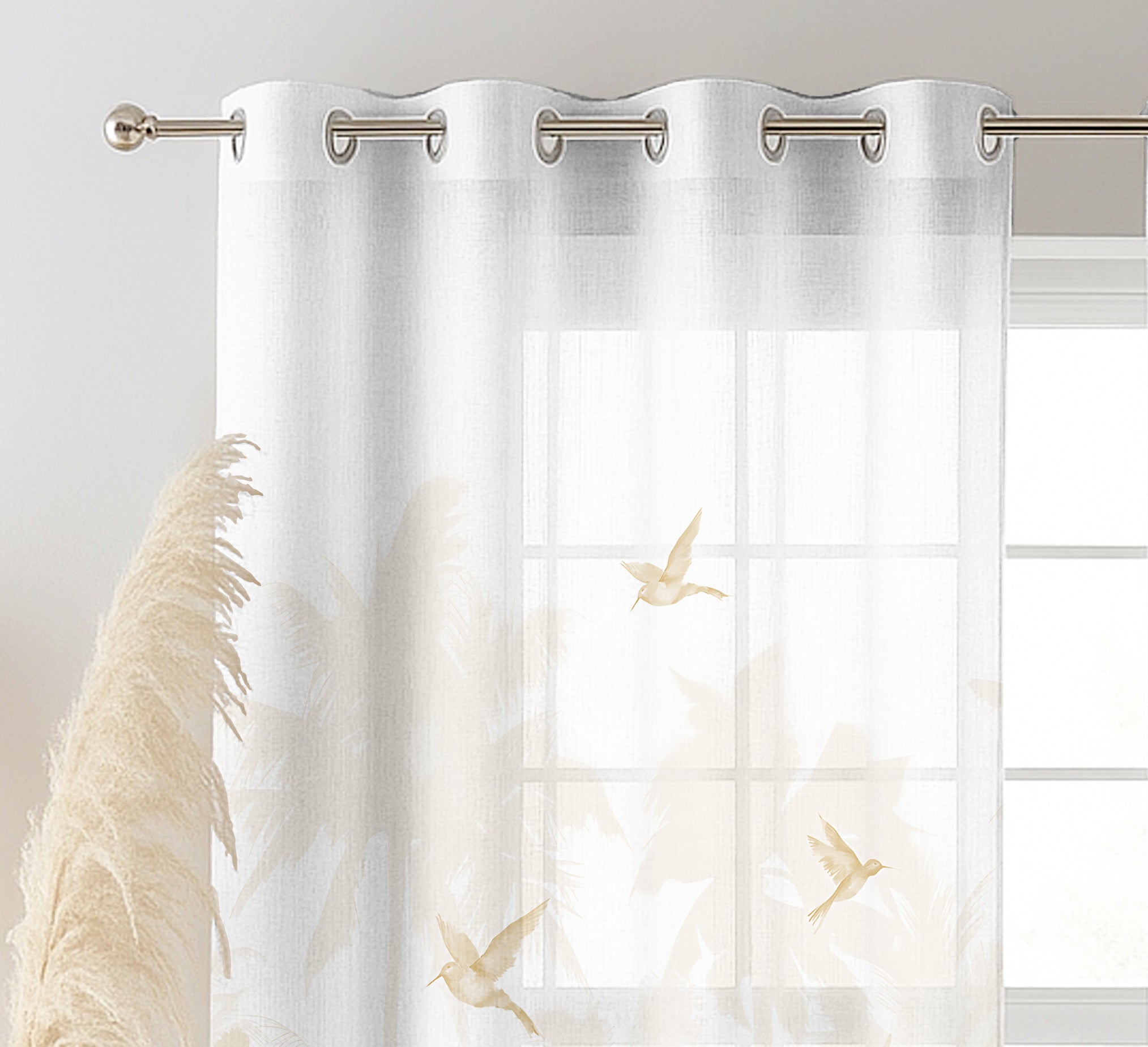 COASTAL BLUE LINEN PRINTED SHEER CURTAIN