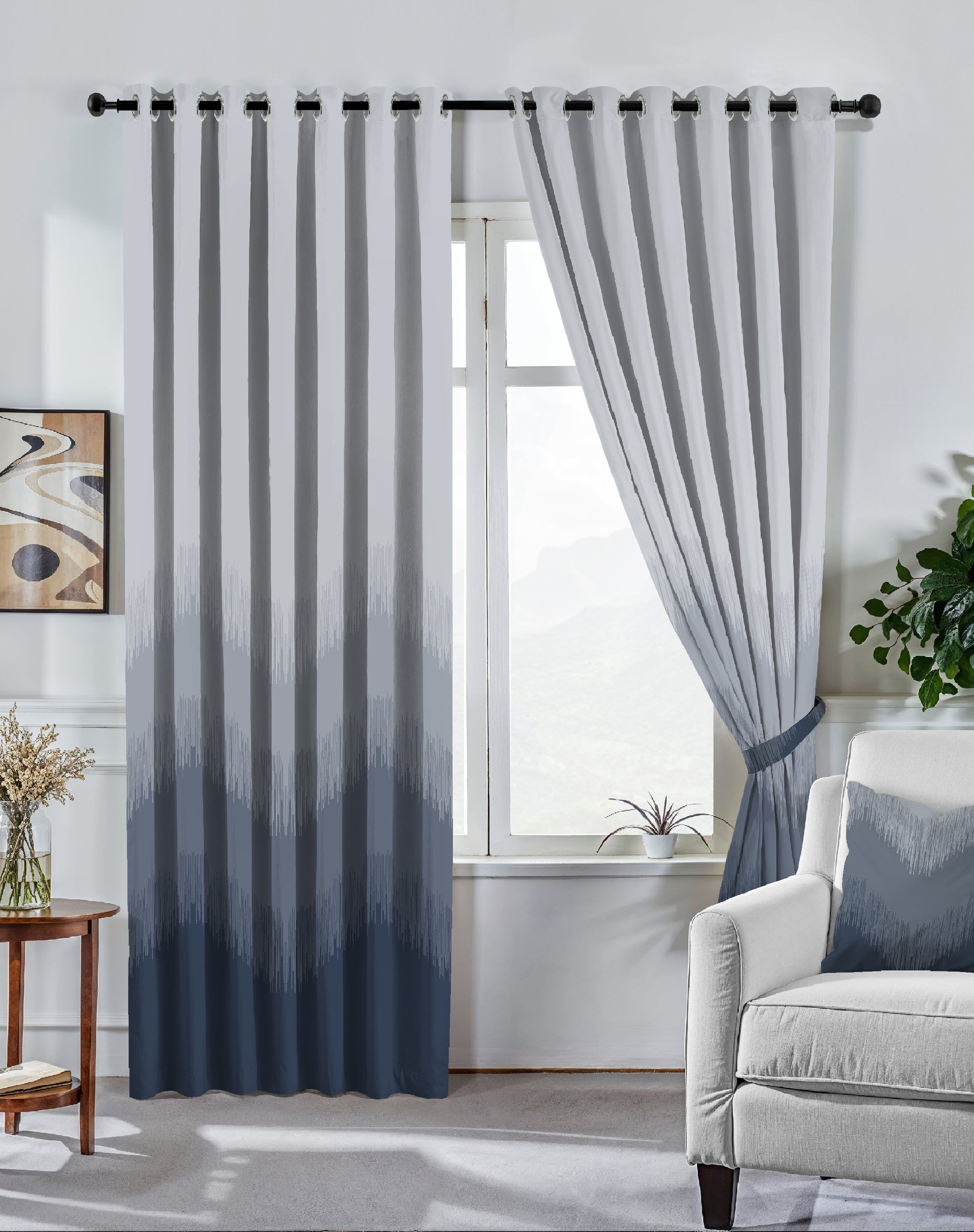 KIVO DARK BLUE DIGITAL PRINTED BLACKOUT CURTAINS