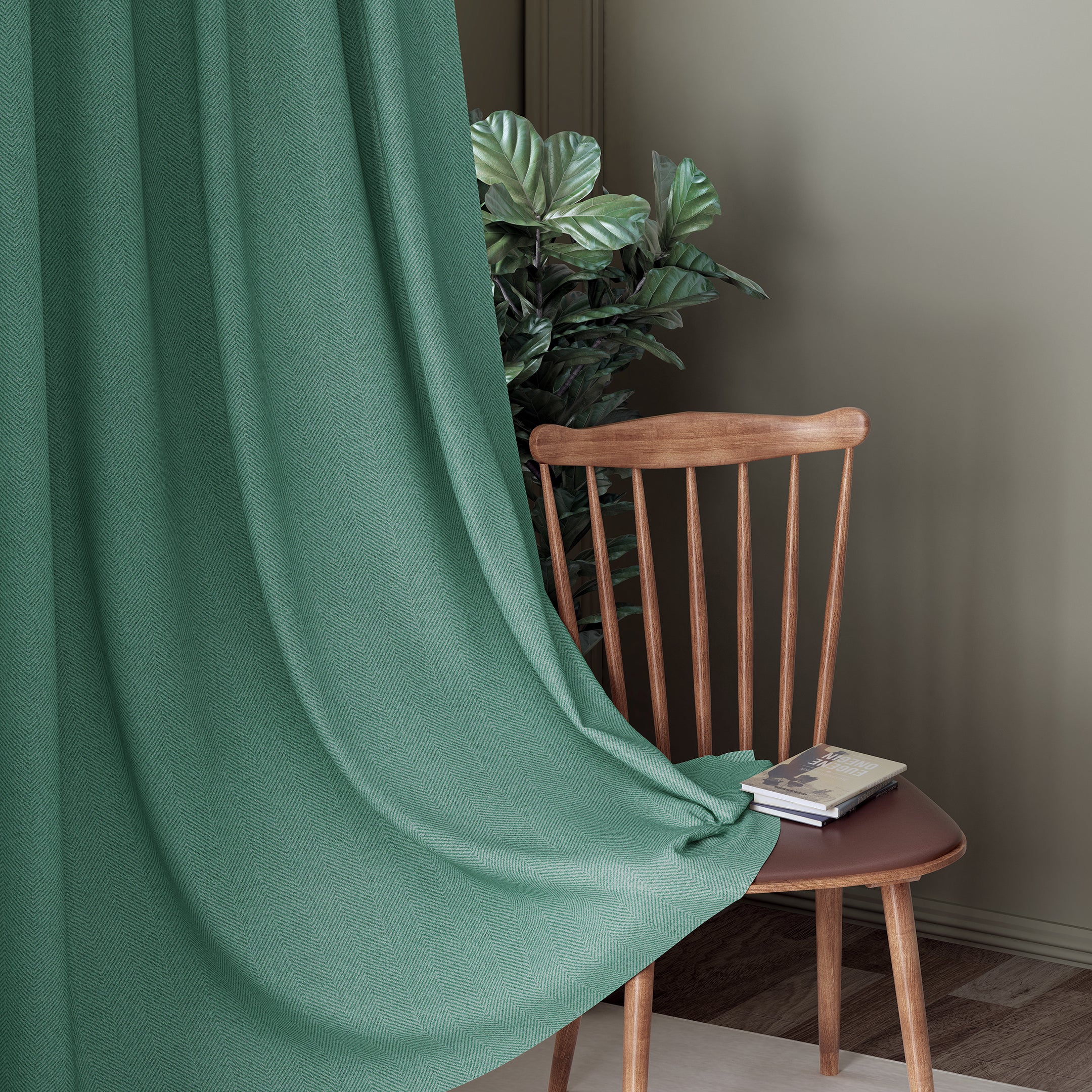 HERRINGBONE TEAL BLACKOUT CURTAIN