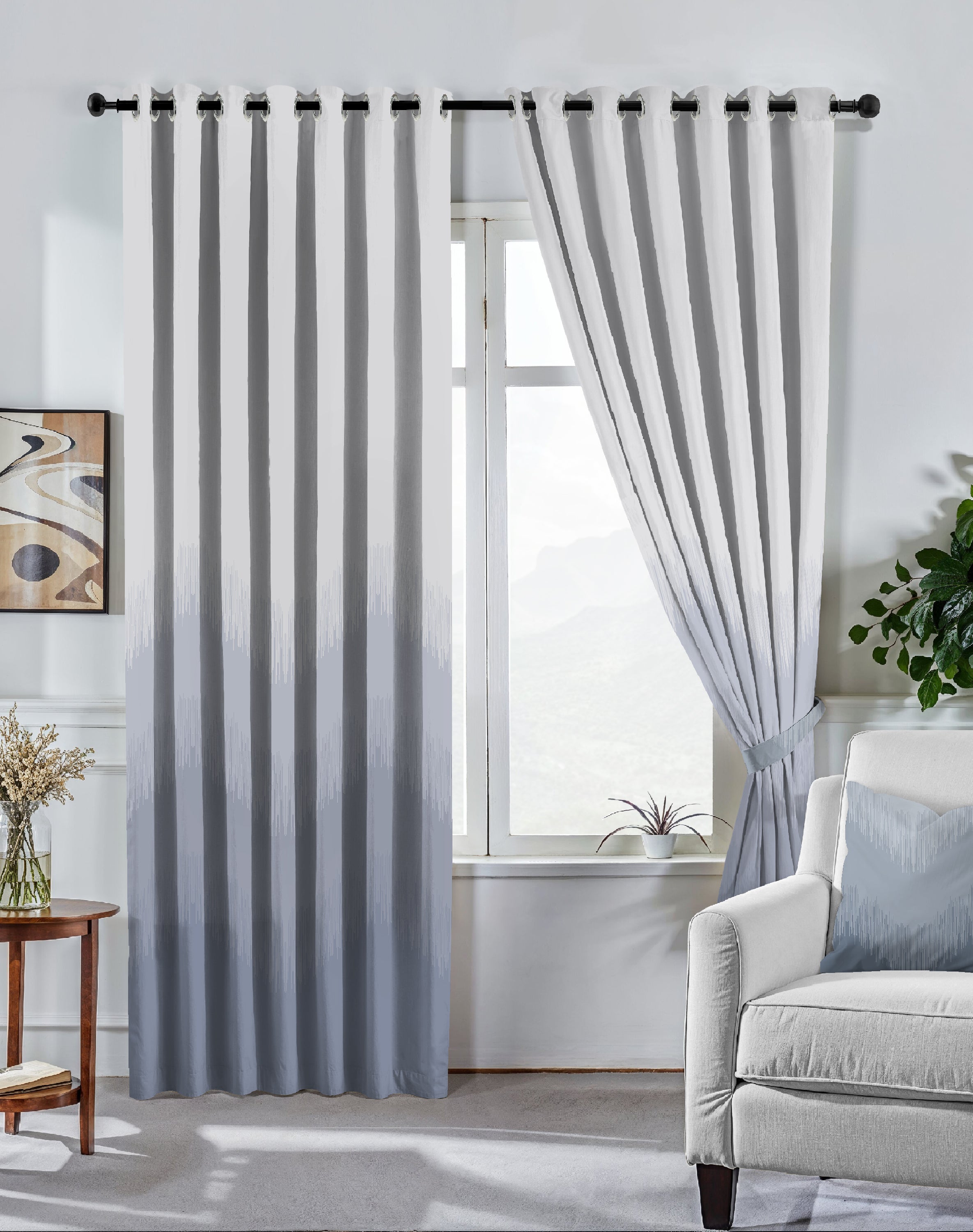 KIVO SKY BLUE DIGITAL PRINTED BLACKOUT CURTAINS