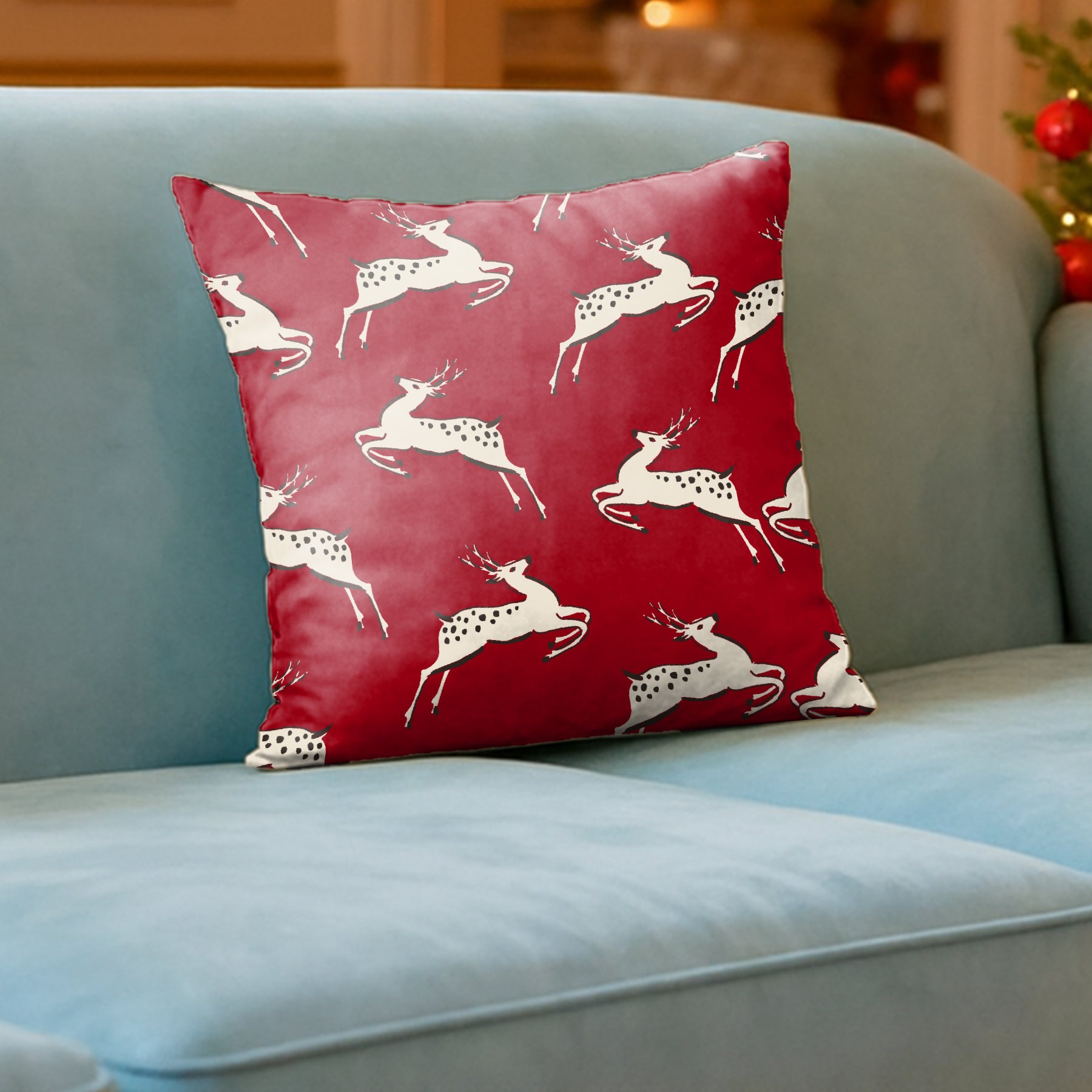CHRISTMAS RUNNING DEER PATTERN CUSHION COVER (Pack of 2)