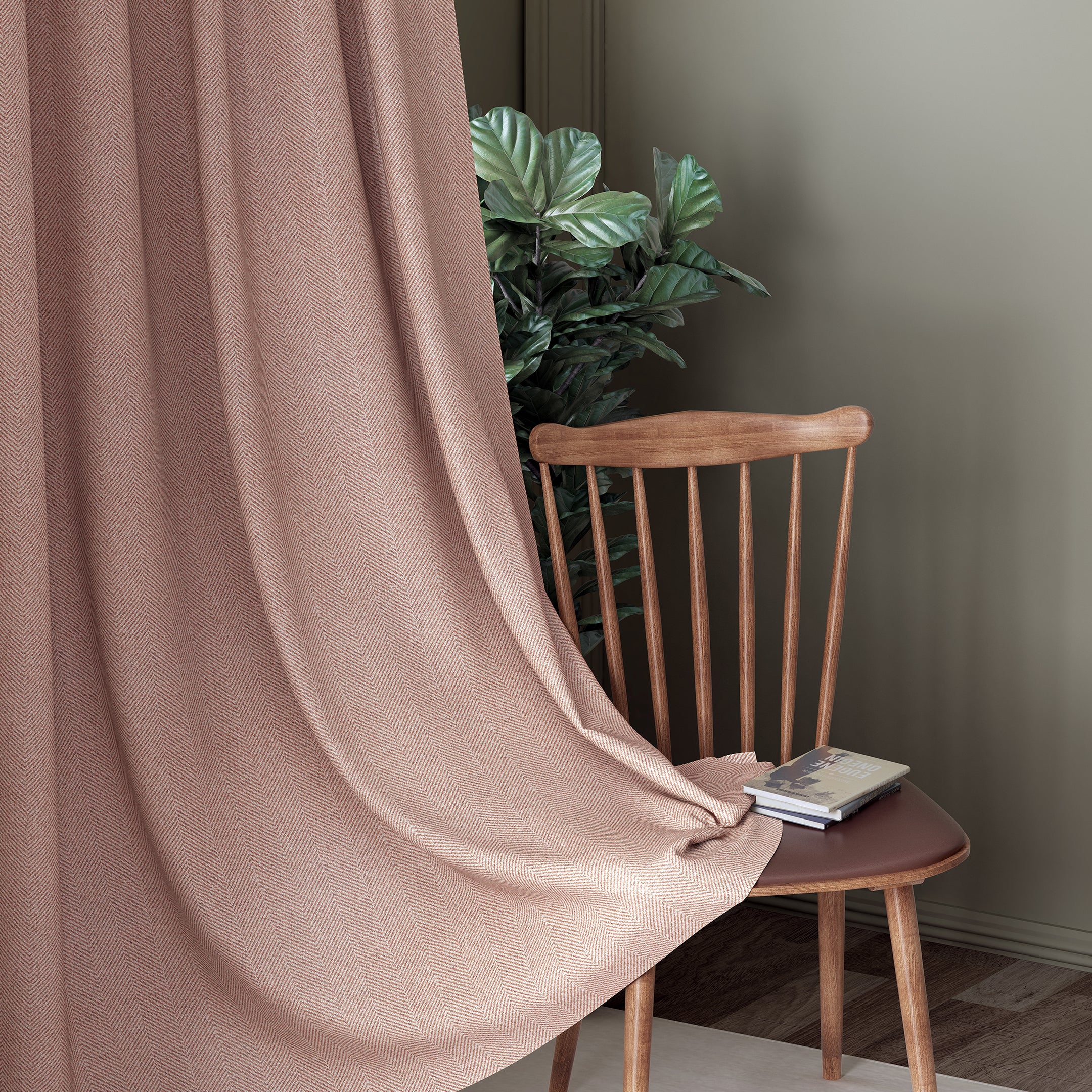 HERRINGBONE BABY PINK BLACKOUT CURTAIN