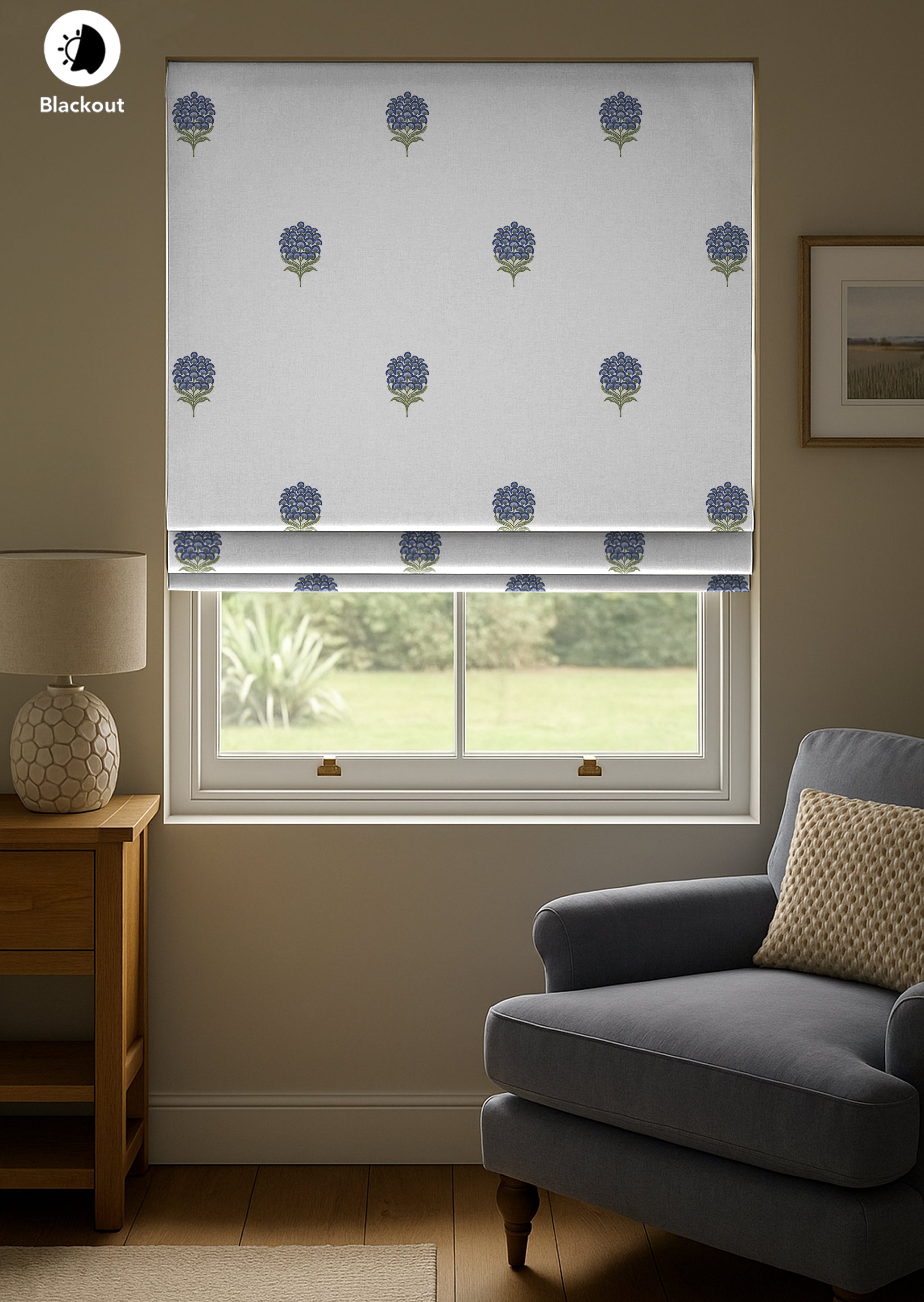 POKHARA BLUE READY MADE ROMAN BLIND