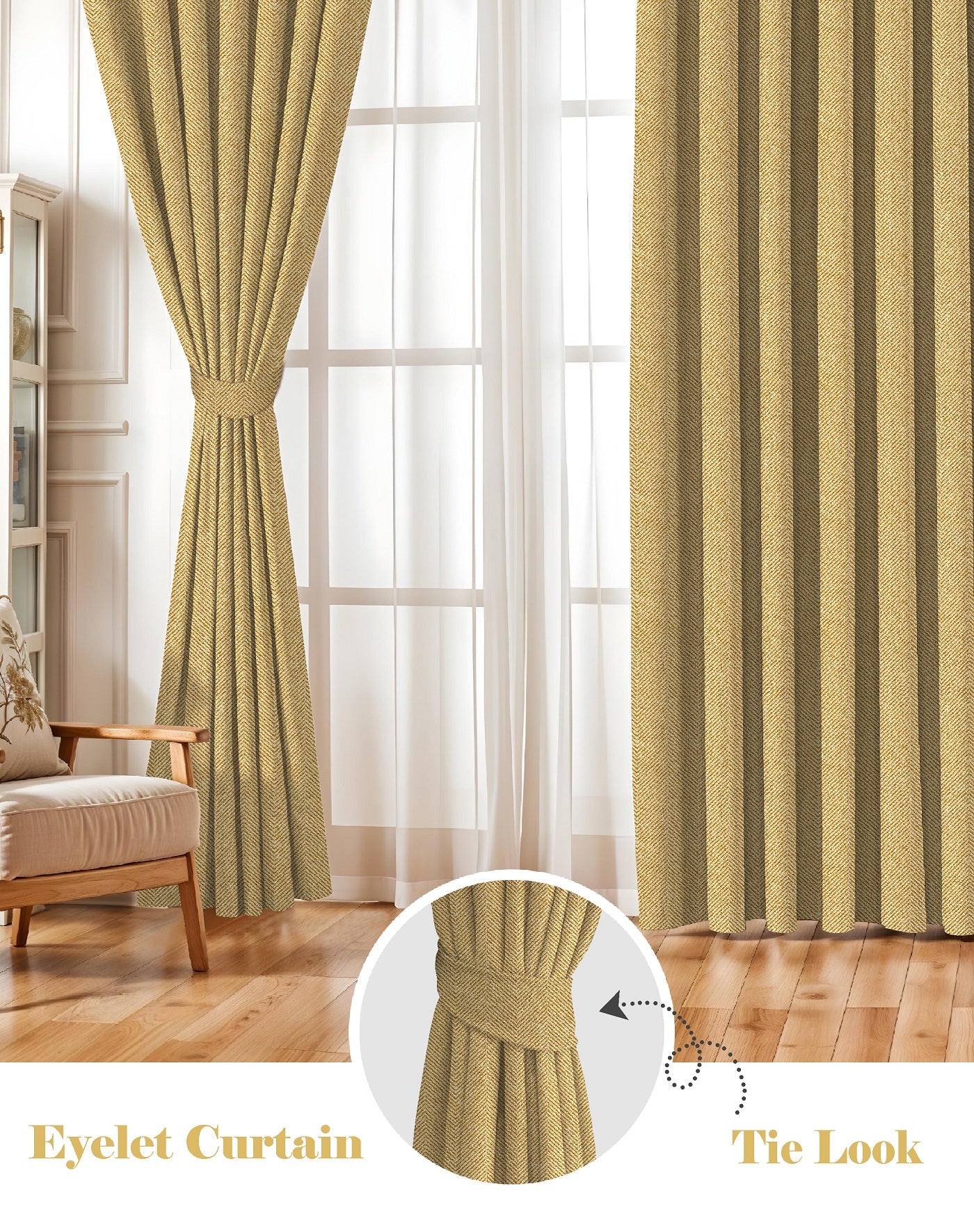 TWILLBONE MUSTARD PRINTED BLACKOUT CURTAINS