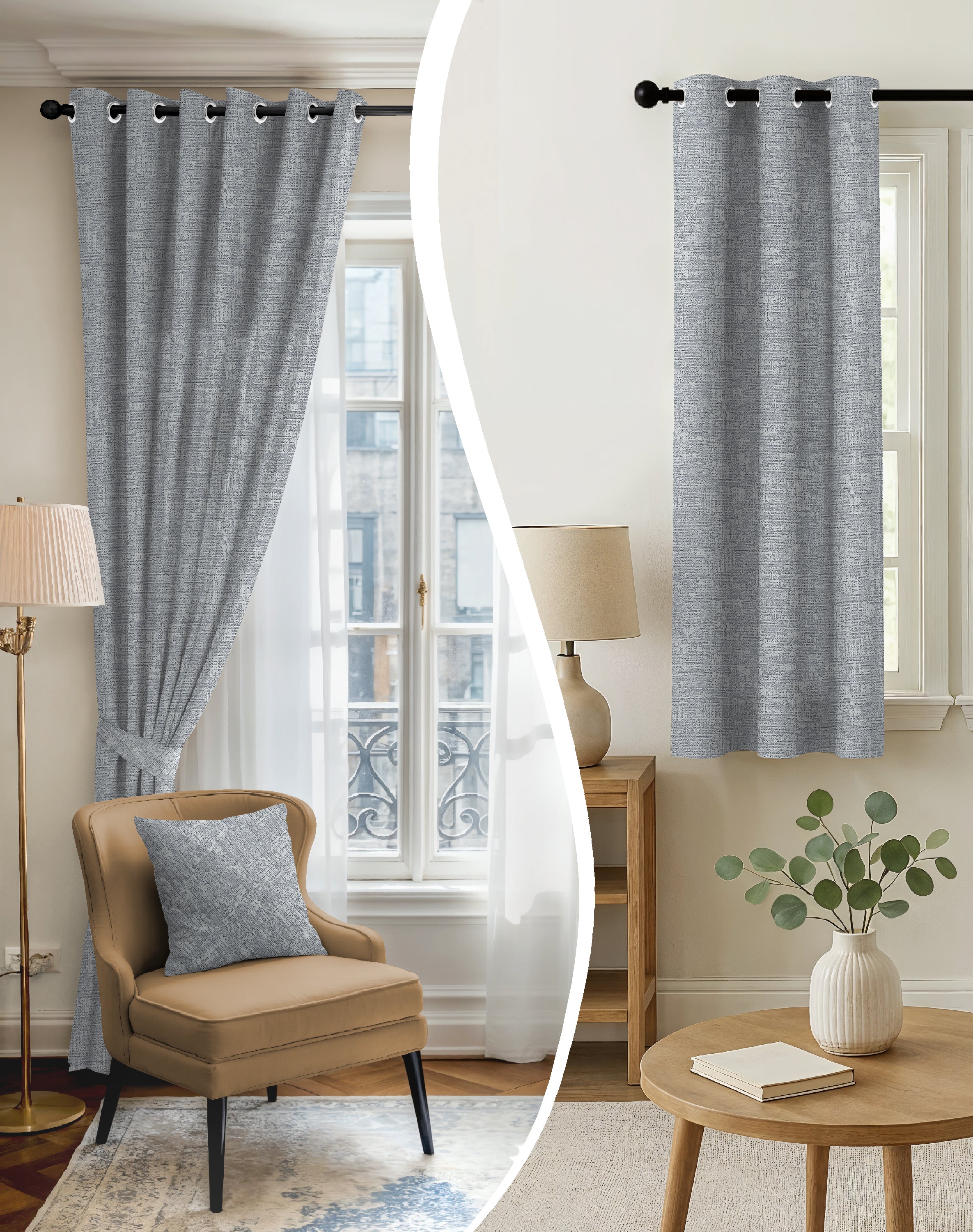 LIVA GREY DIGITAL PRINTED BLACKOUT CURTAINS