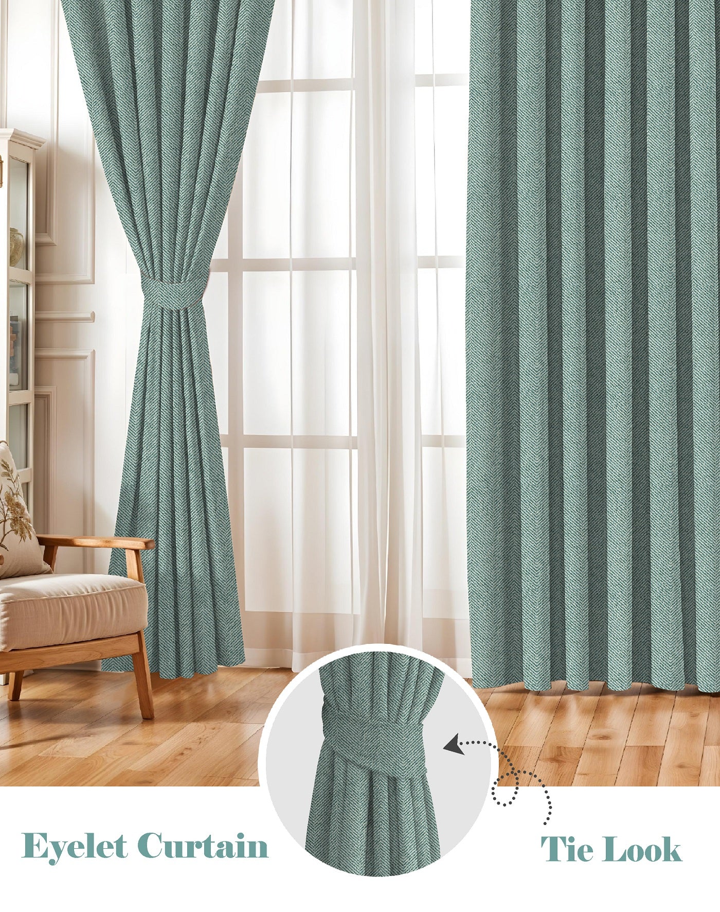 TWILLBONE SEA GREEN PRINTED BLACKOUT CURTAINS