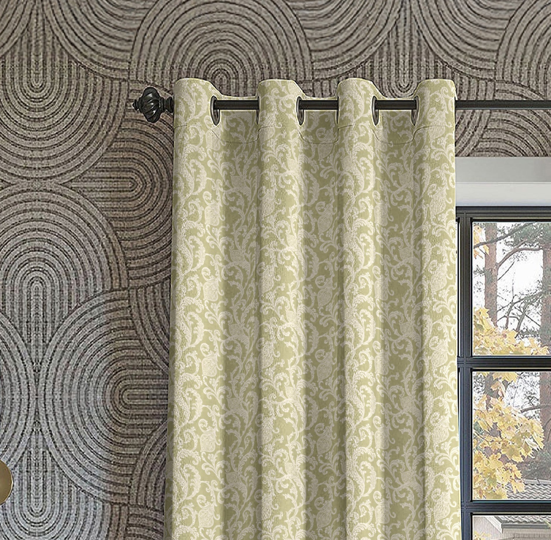 KOCHIN MATTY AVOCADO PRINTED ROOM DARKENER/100% BLACKOUT CURTAIN