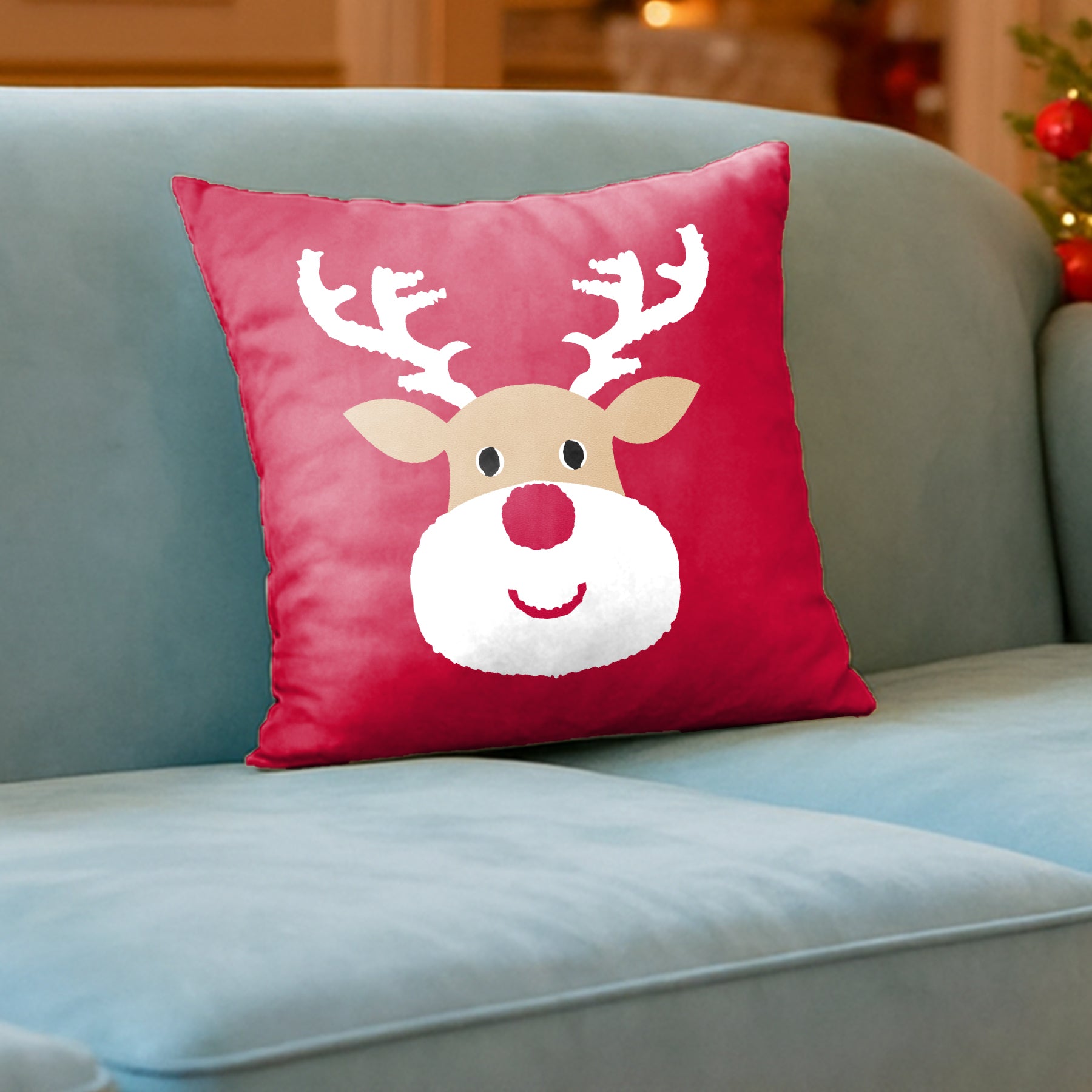 CHRISTMAS RUDOLPH REINDEER CUSHION COVER (Pack of 2)