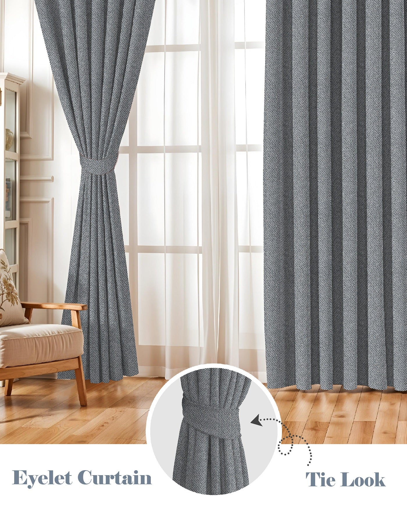 TWILLBONE TEX GREY PRINTED BLACKOUT CURTAINS