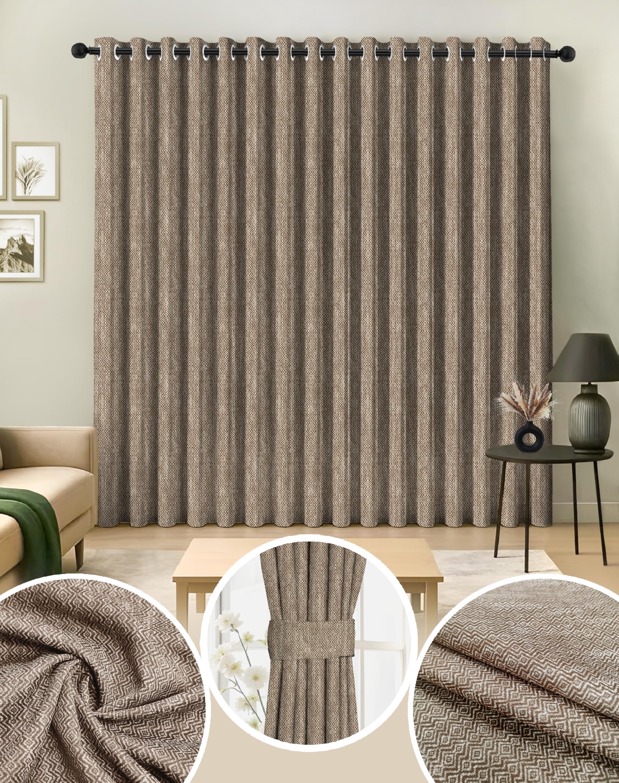 KOVO LIGHT BROWN DIGITAL PRINTED BLACKOUT CURTAINS