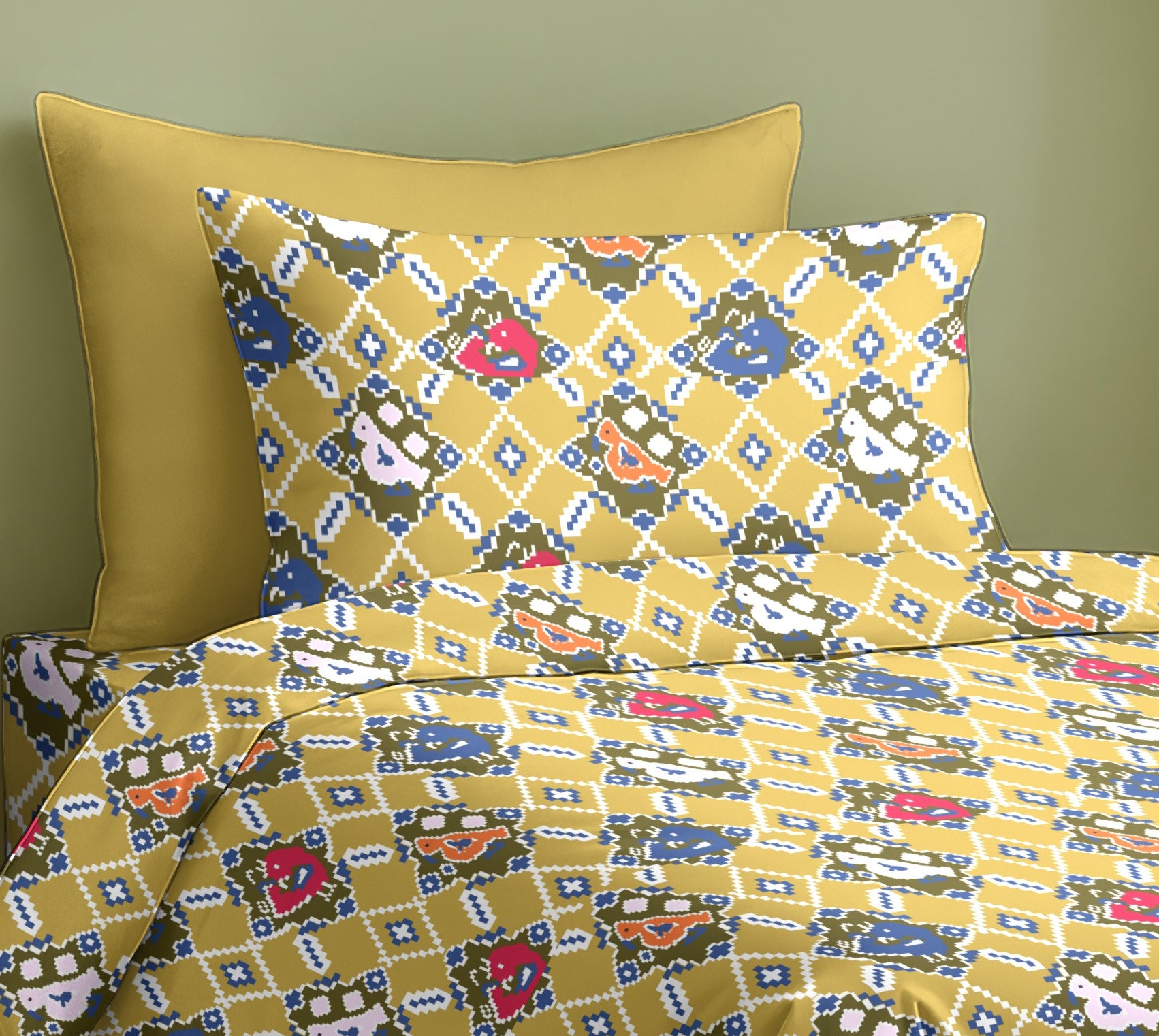 DALI GOLD COTTON BEDSHEET WITH PILLOWCOVER