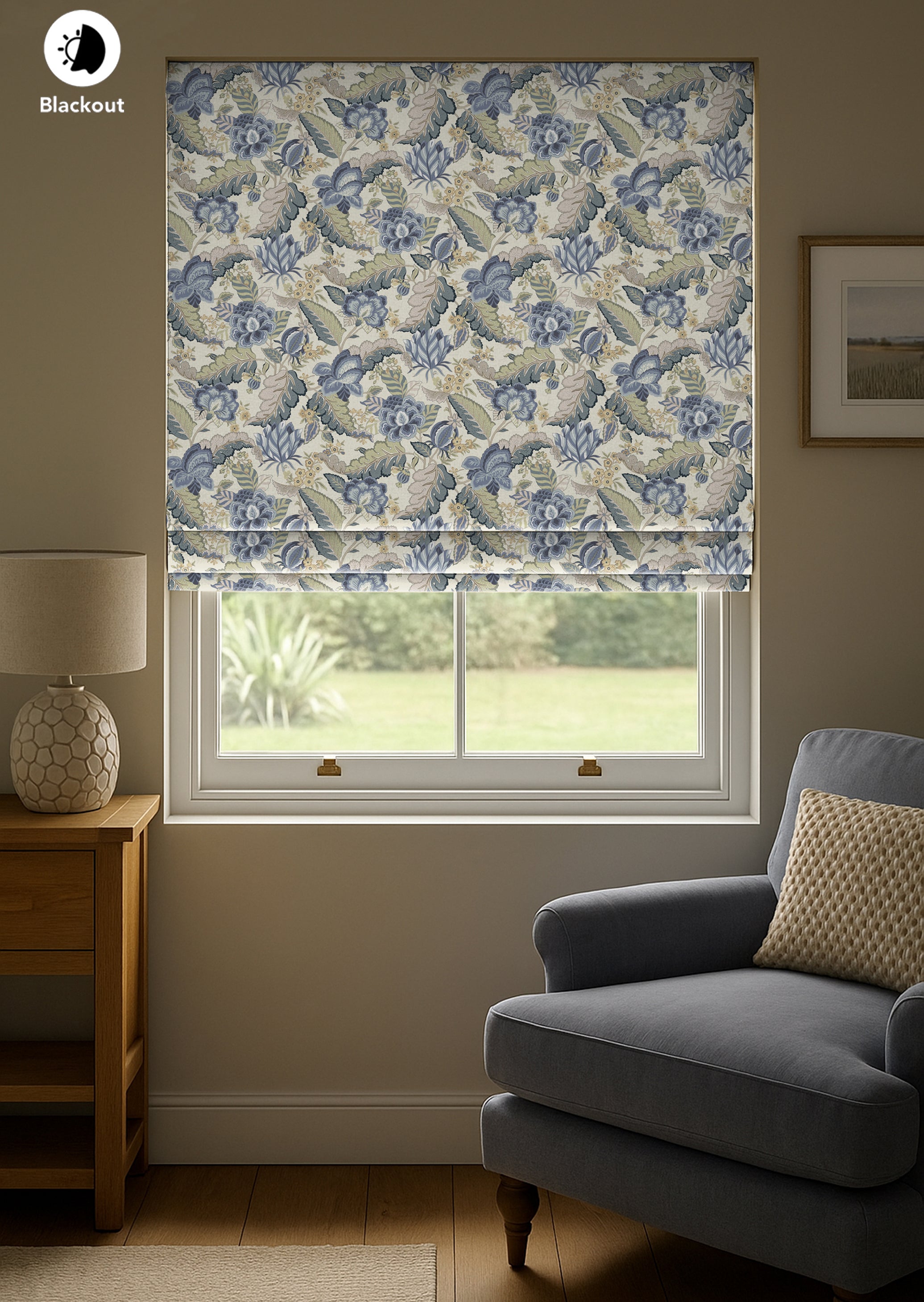LUCETTA BLUE READY MADE ROMAN BLIND