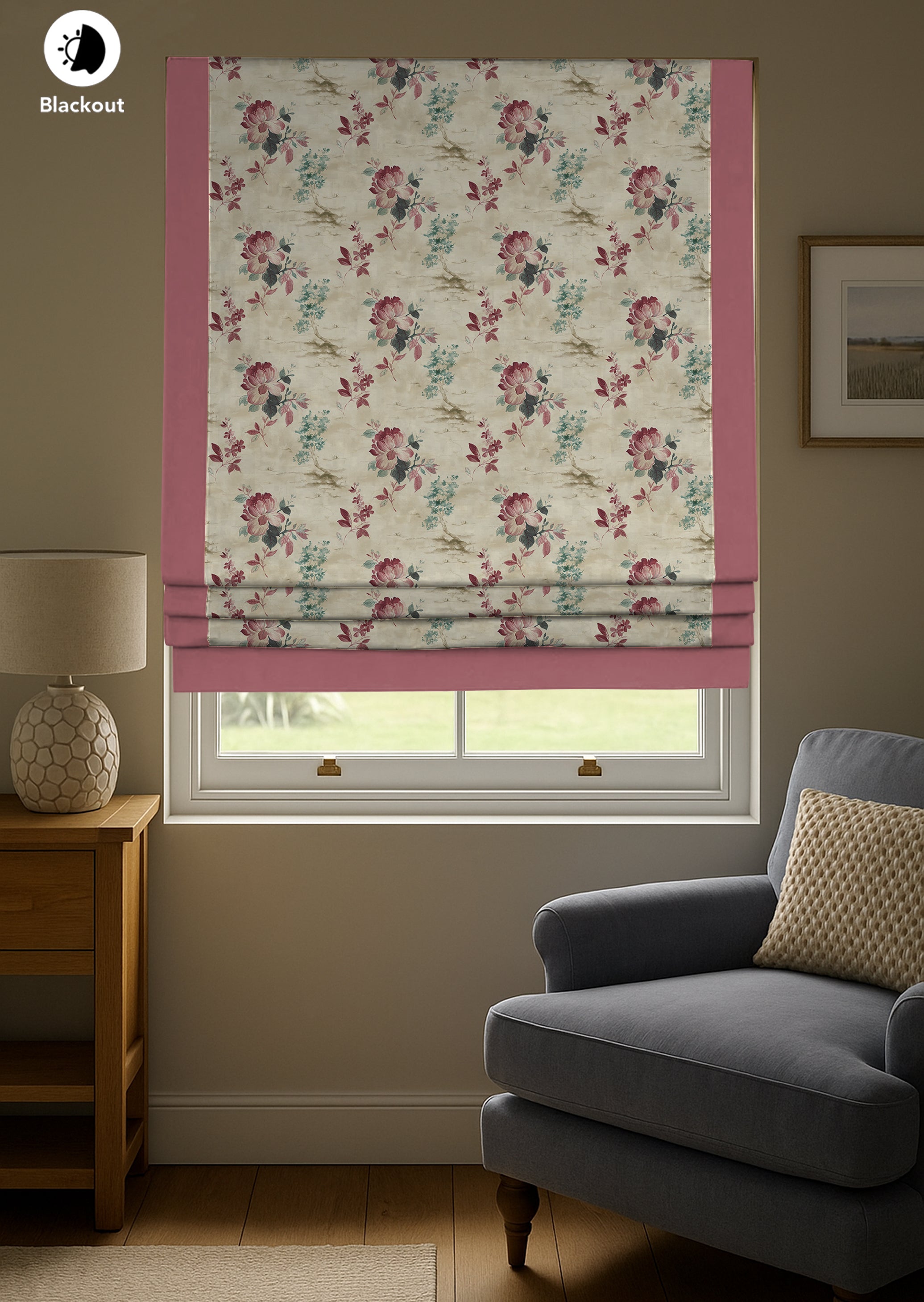 HAZEL PINK READY MADE ROMAN BLIND