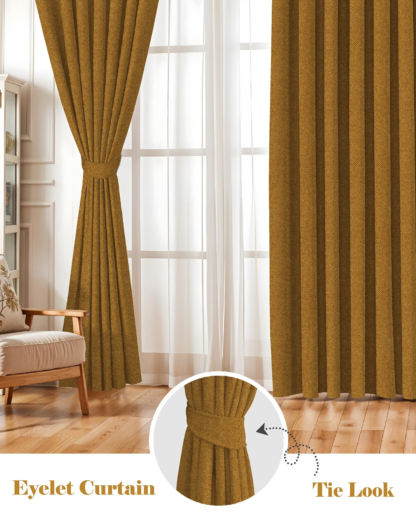 TWILLBONE DARK MUSTARD PRINTED BLACKOUT CURTAINS
