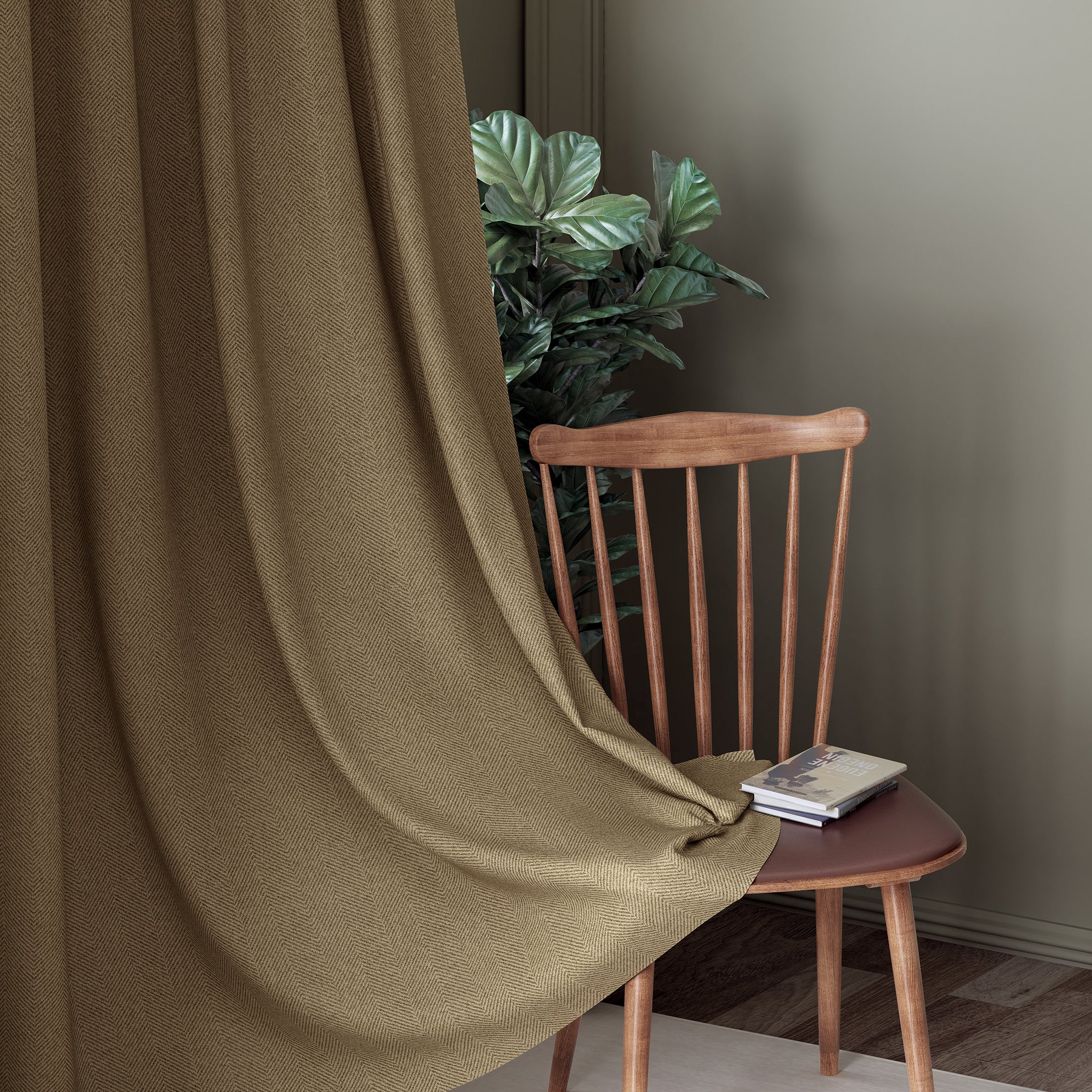 HERRINGBONE COFFEE BLACKOUT CURTAIN