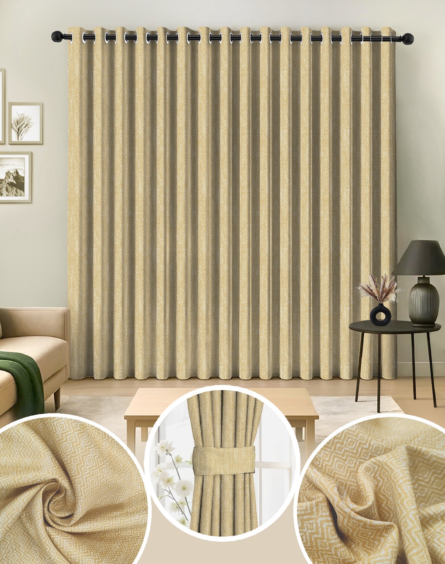 KOVO YELLOW DIGITAL PRINTED BLACKOUT CURTAINS