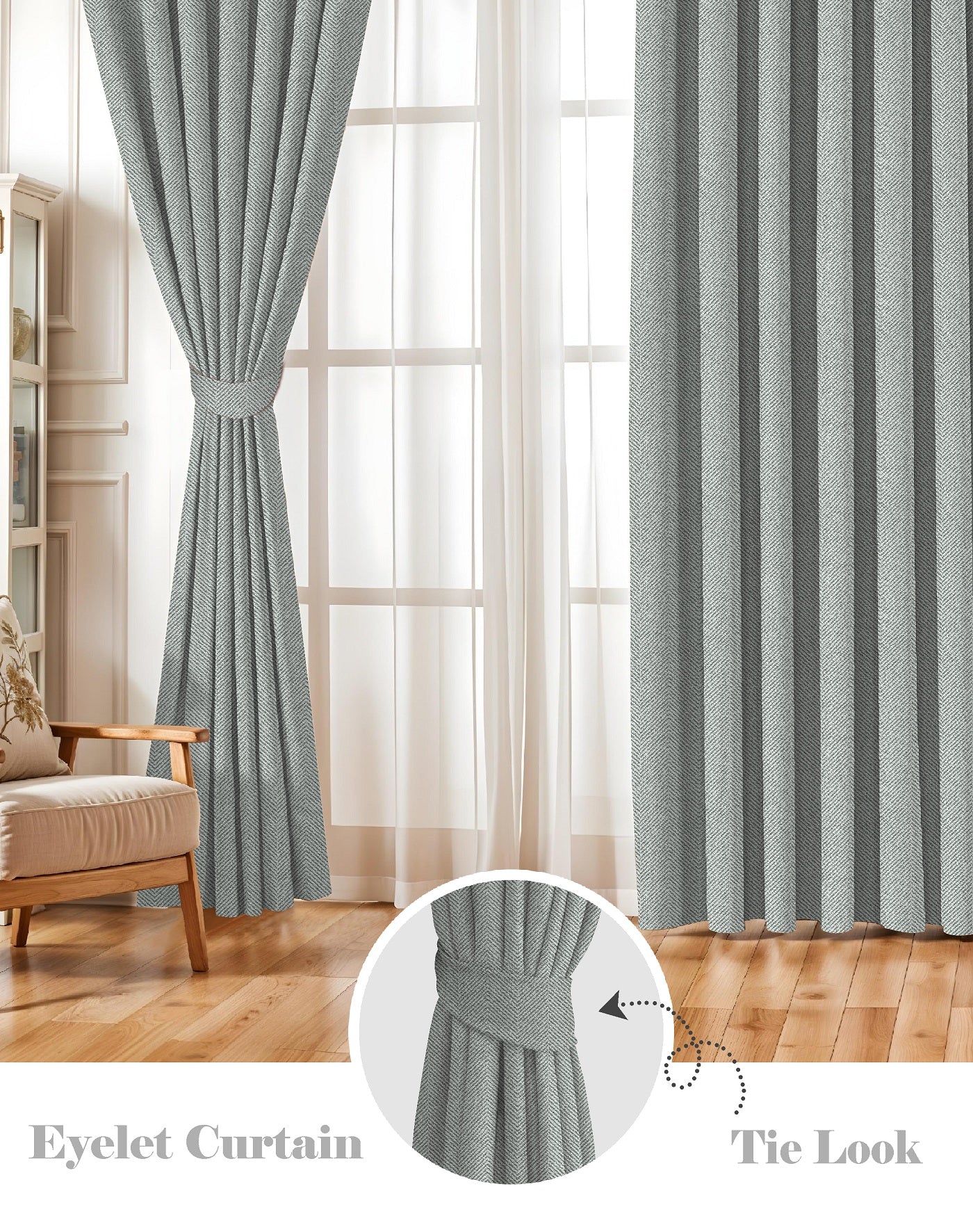 TWILLBONE L GREY PRINTED BLACKOUT CURTAINS
