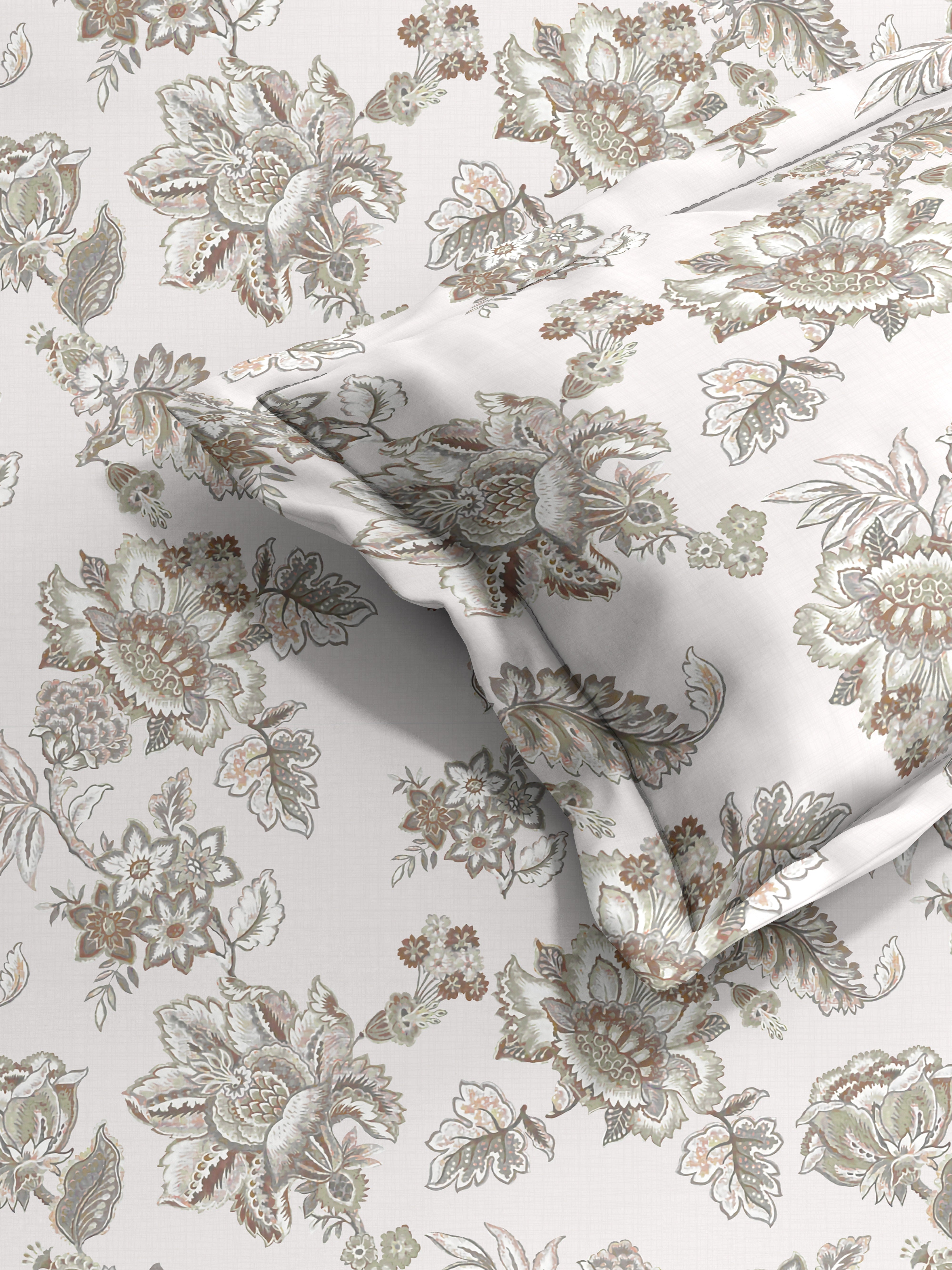 ANZIO GREY COTTON BEDSHEET WITH PILLOWCOVER