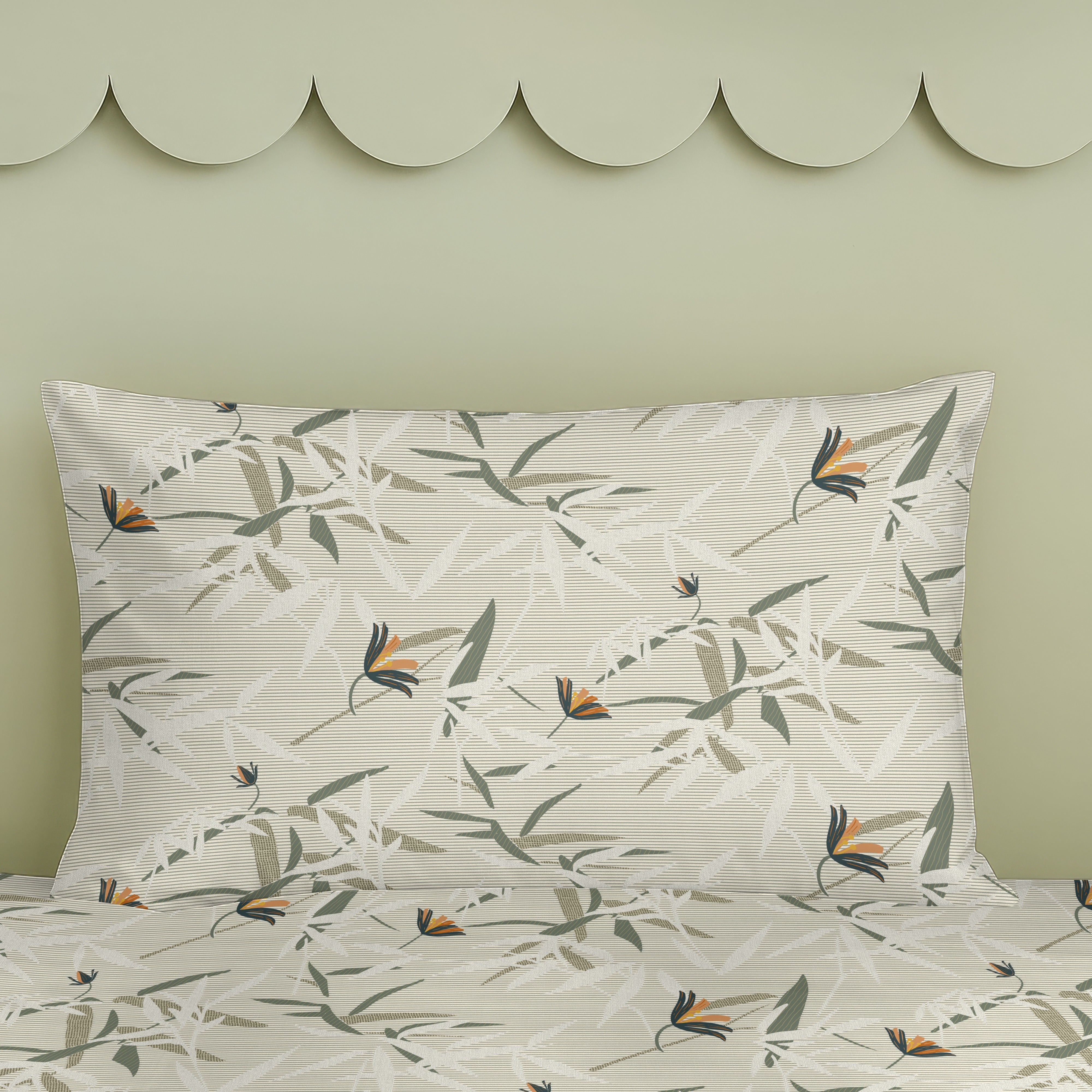 BOZEMAN GREEN COTTON BEDSHEET WITH PILLOWCOVER