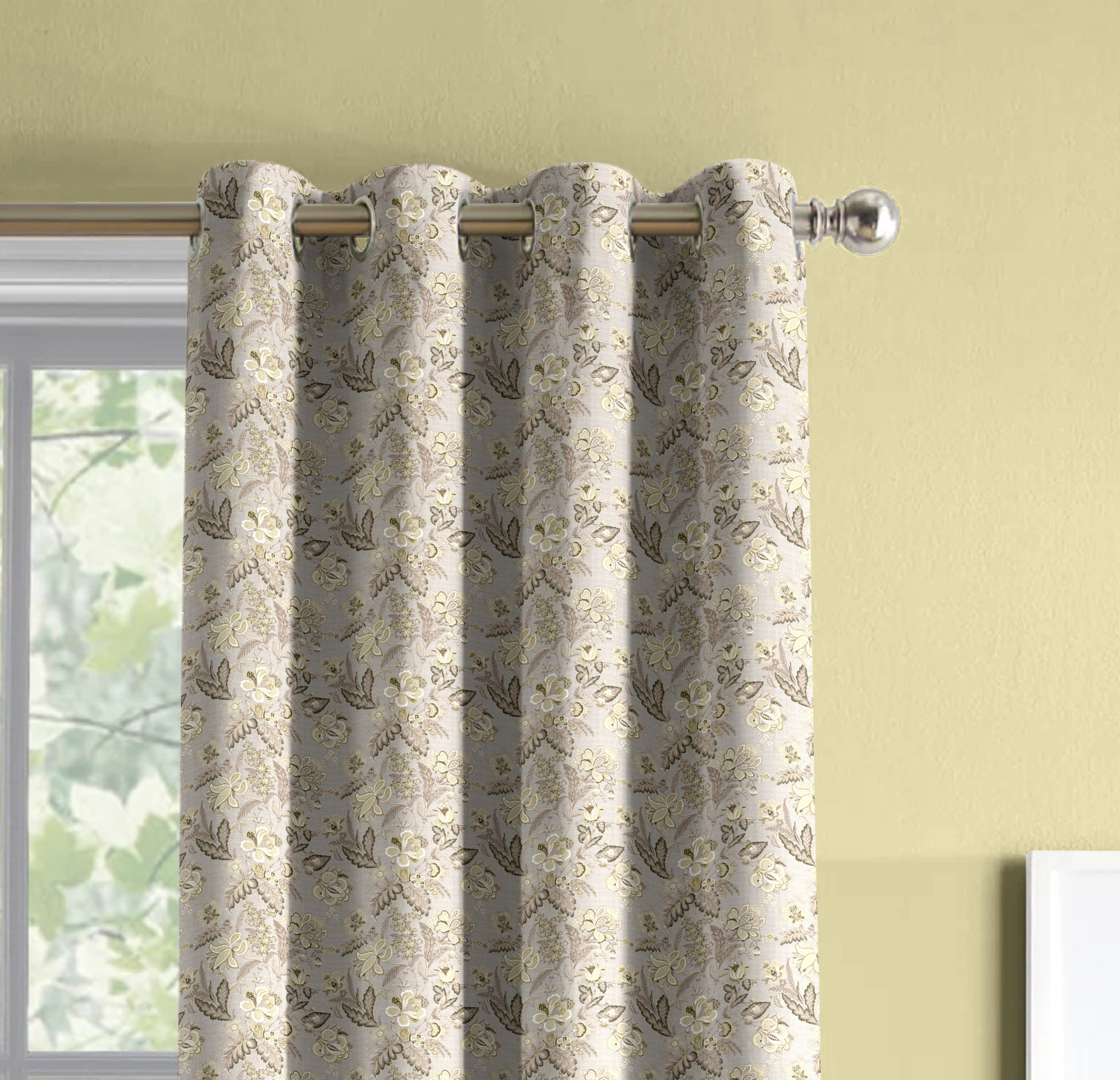 CALVIA OLIVE GREEN PRINTED BLACKOUT CURTAIN