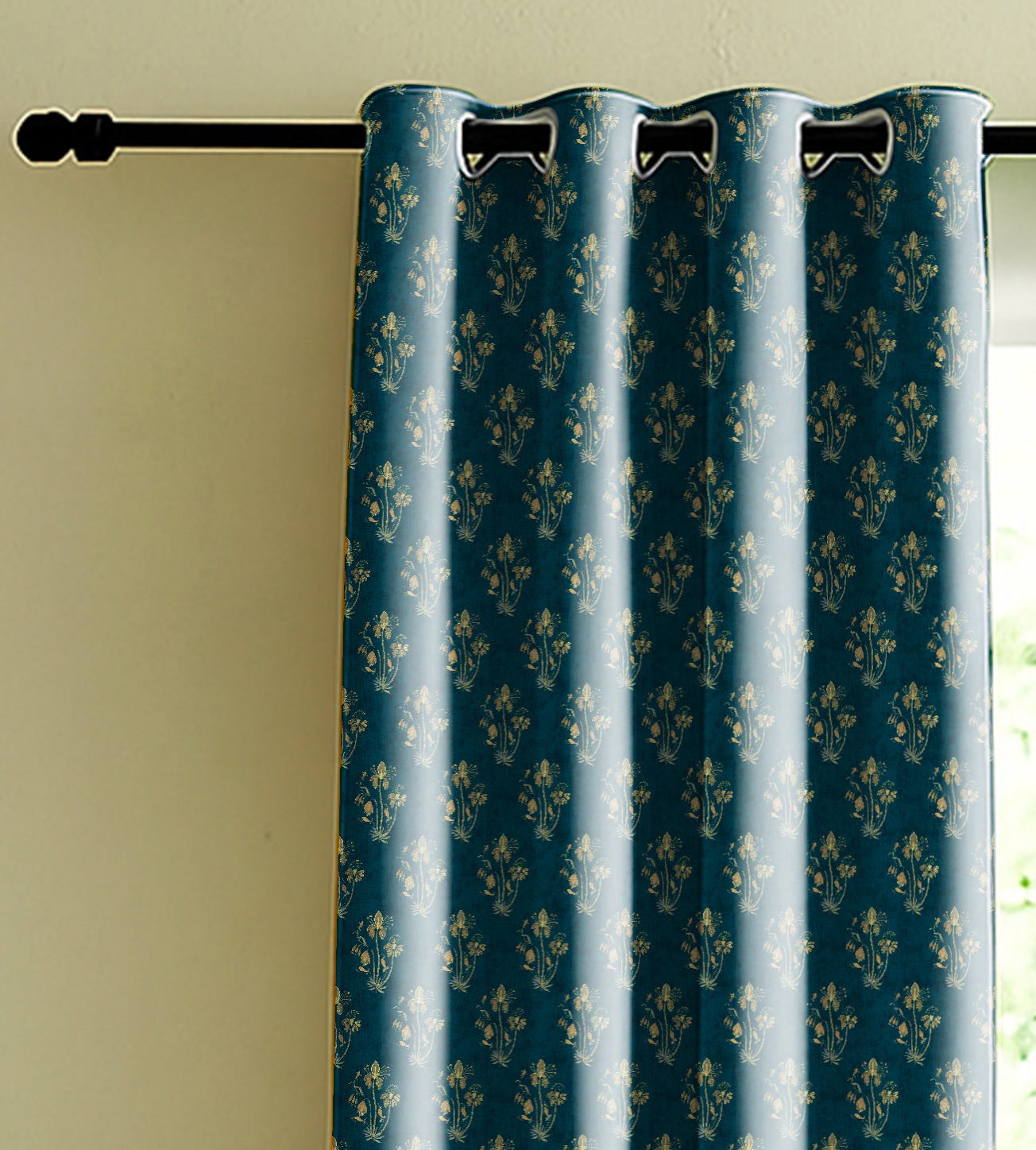 VERONA MATTY TEAL PRINTED ROOM DARKENER CURTAIN