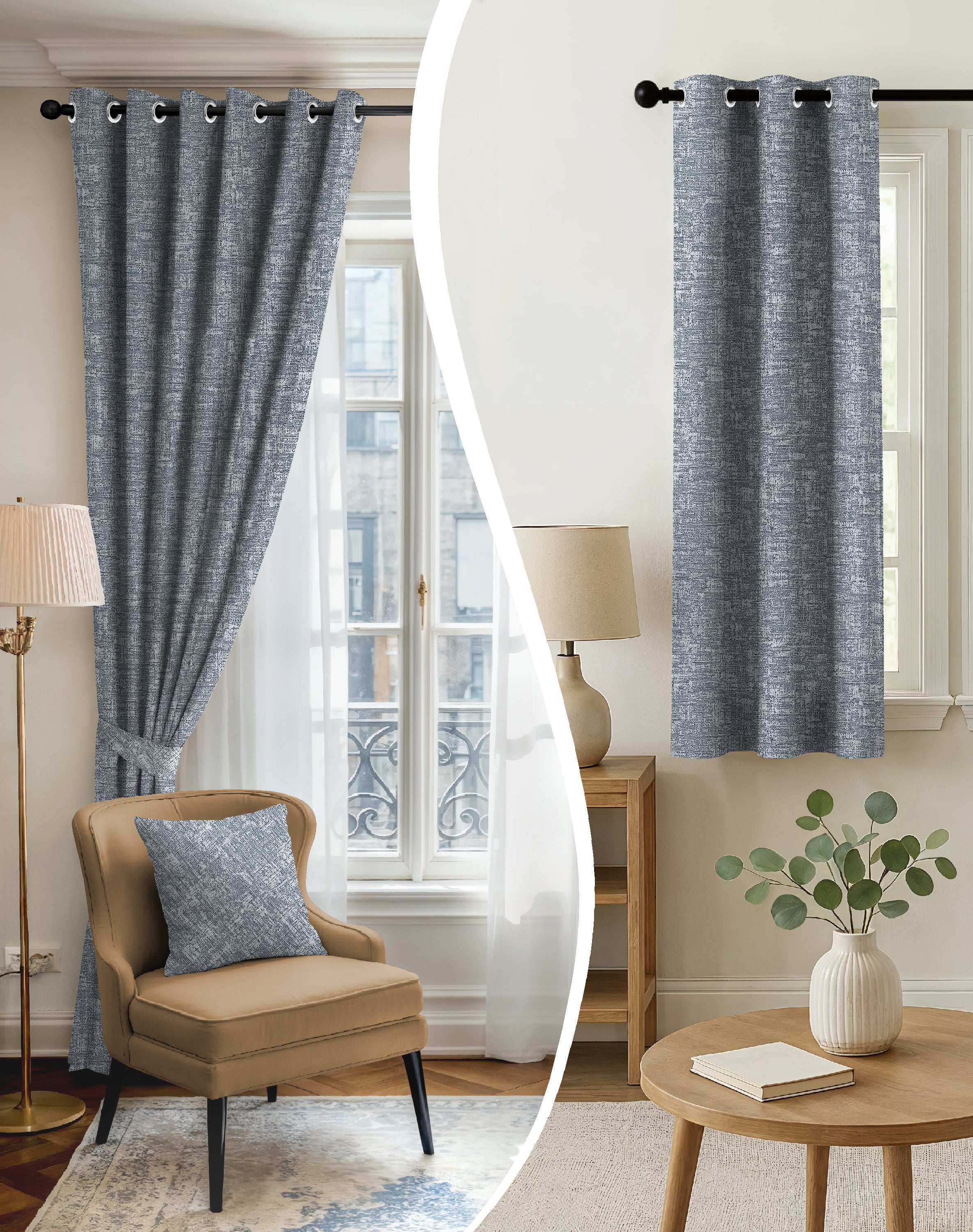 LIVA DARK GREY DIGITAL PRINTED BLACKOUT CURTAINS