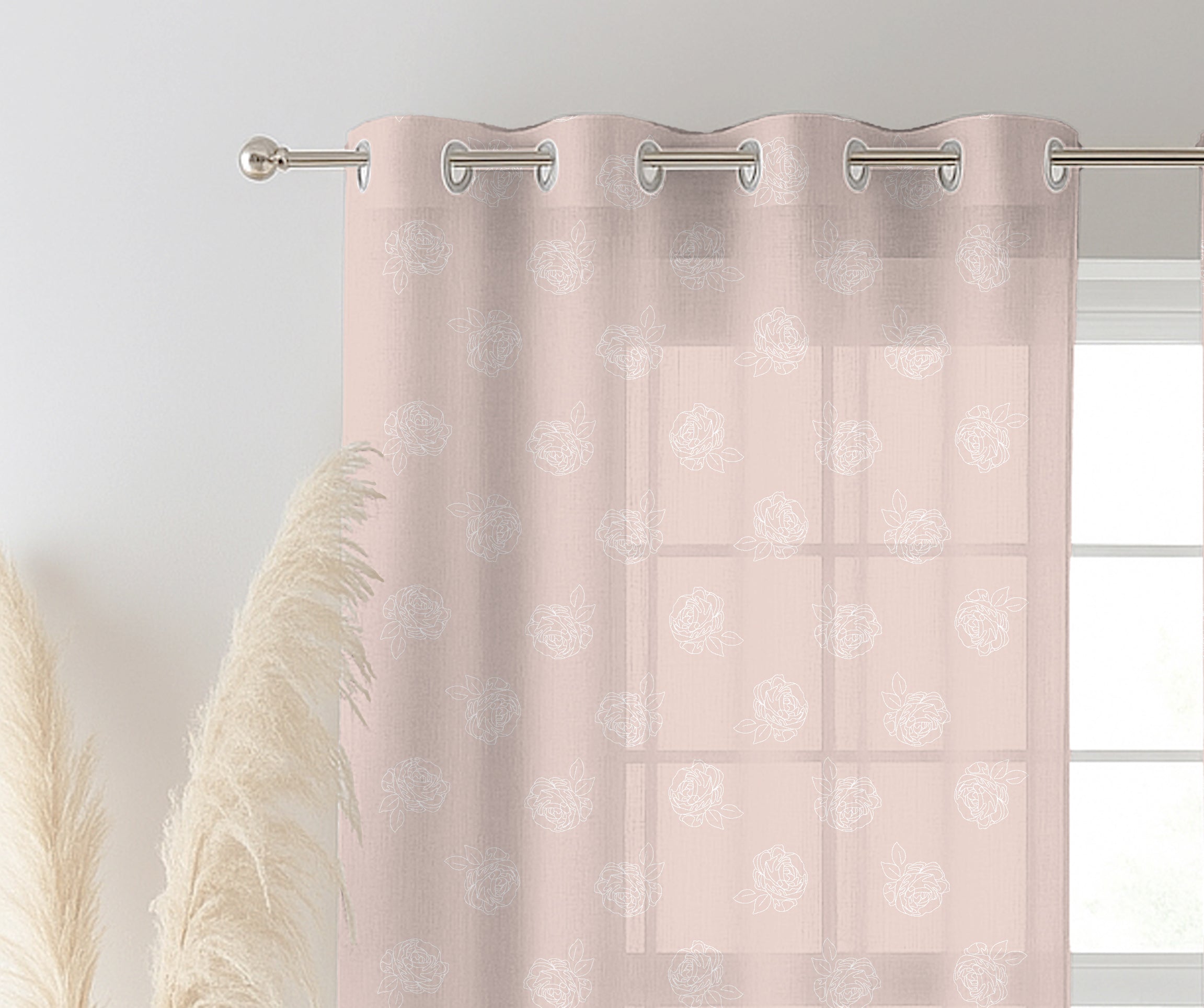 ROSE QUEEN PINK LINEN PRINTED SHEER CURTAIN