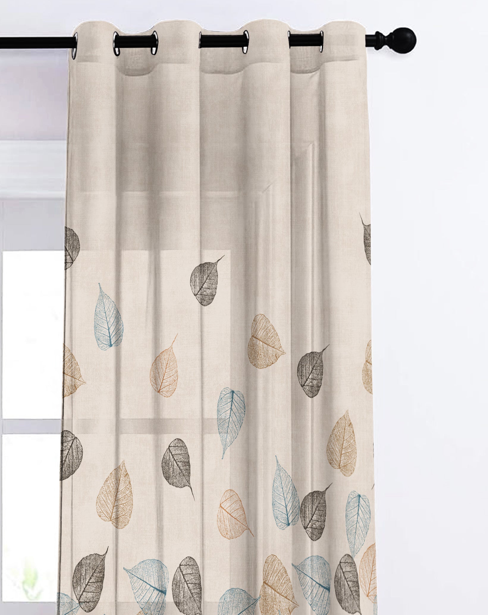 ETON ORANGE LINEN PRINTED SHEER CURTAIN