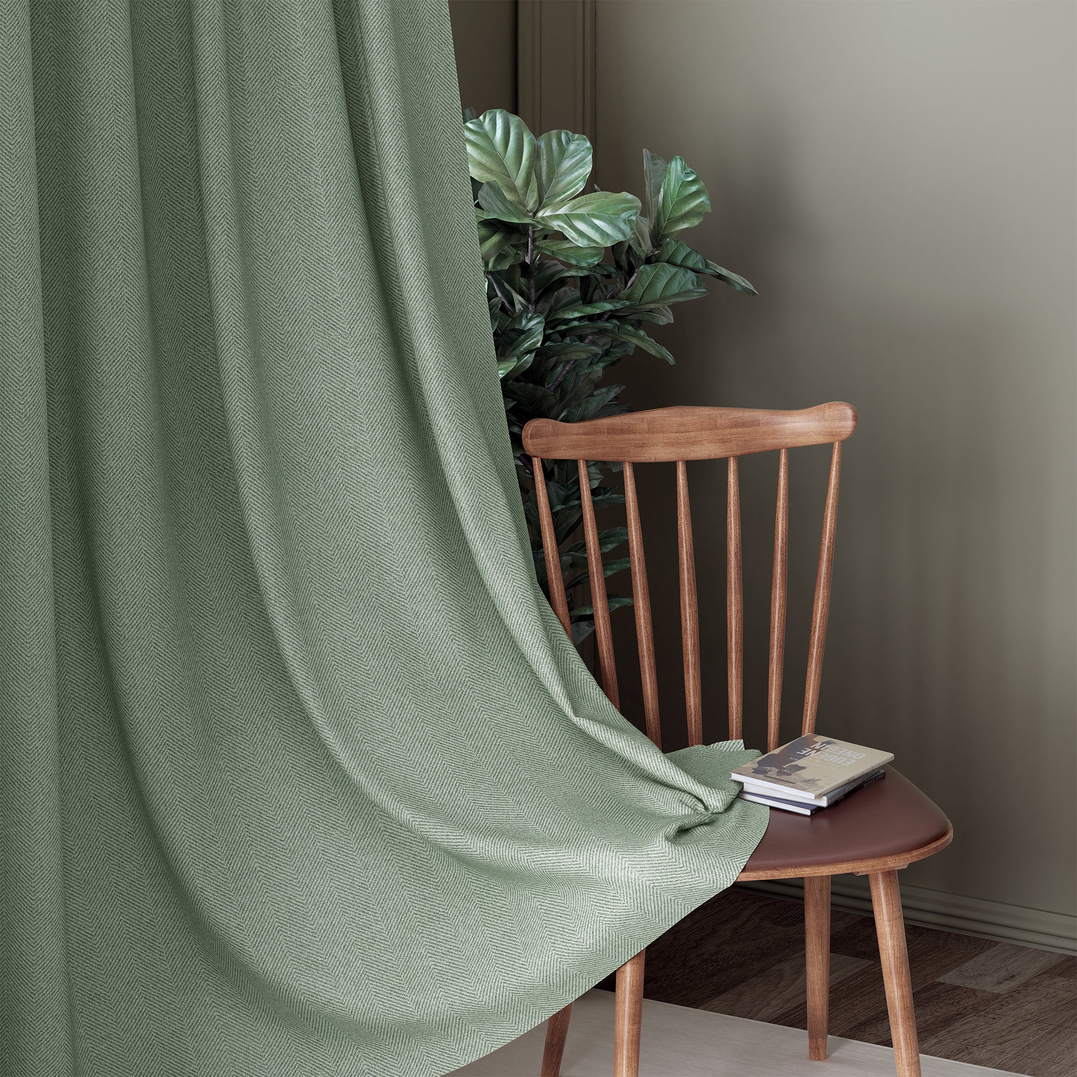 HERRINGBONE SEA GREEN BLACKOUT CURTAINS