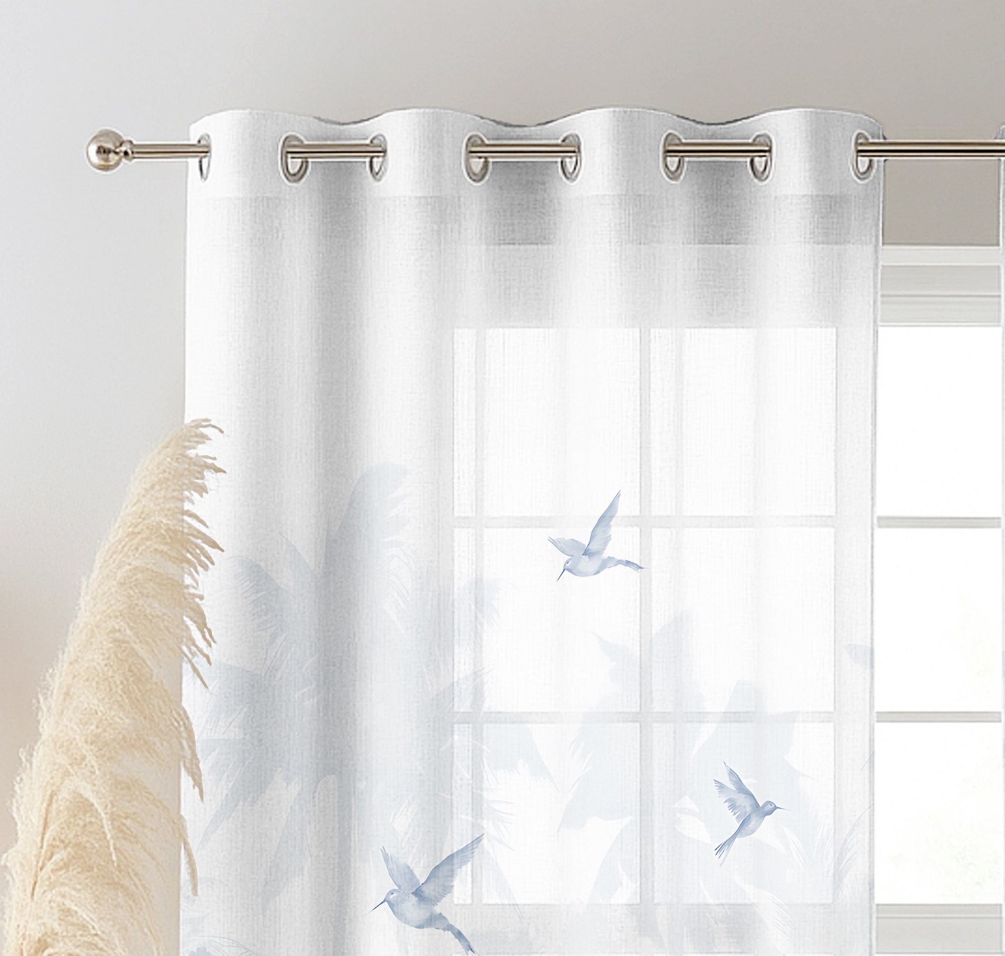 CASCATA BLUE LINEN PRINTED SHEER CURTAIN