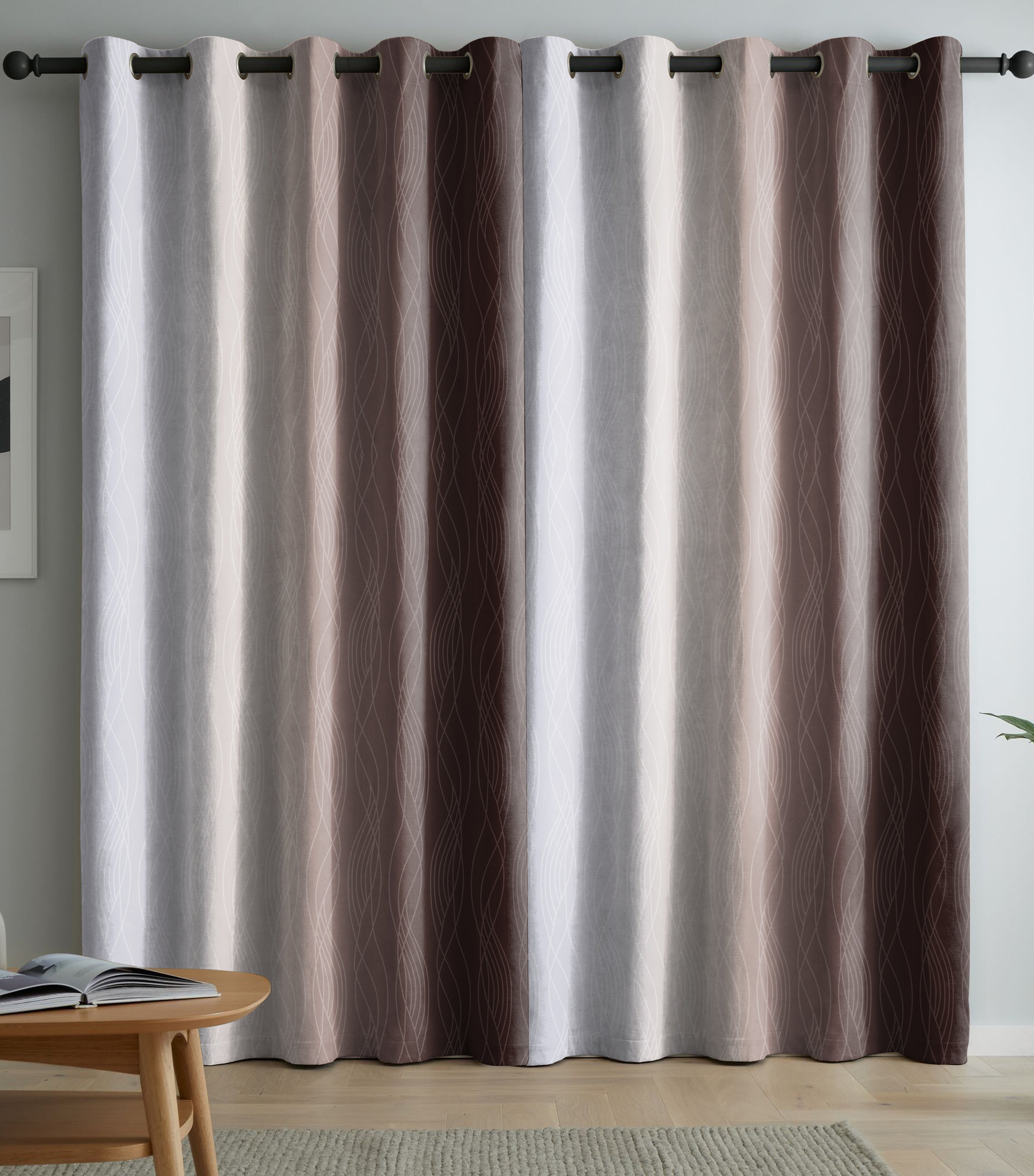 BEVERLEY COFFEE CURTAINS BLACKOUT PRINTED FOR LIVING & BEDROOMS