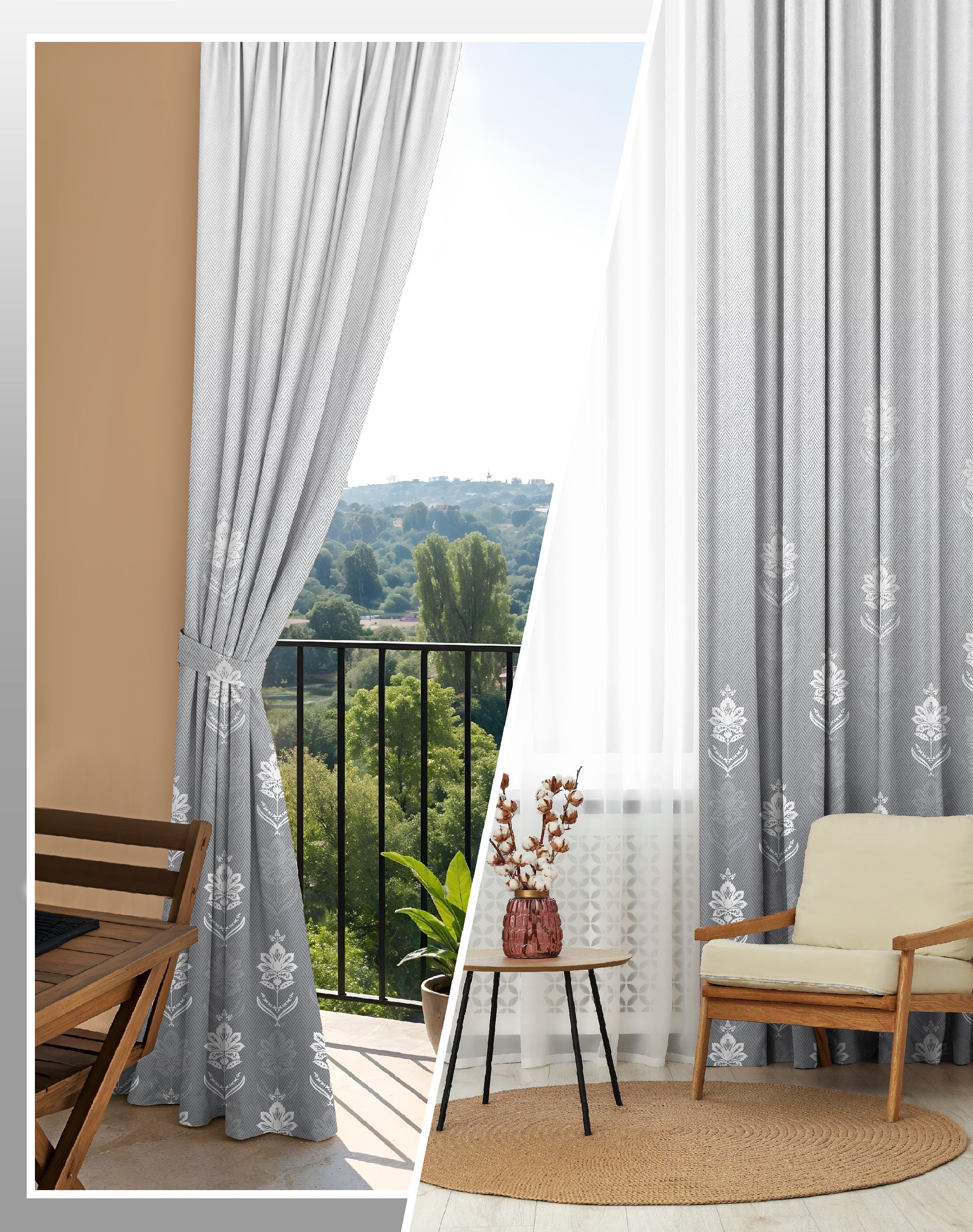 NAYRA GREY PRINTED ROOM DARKENING CURTAIN