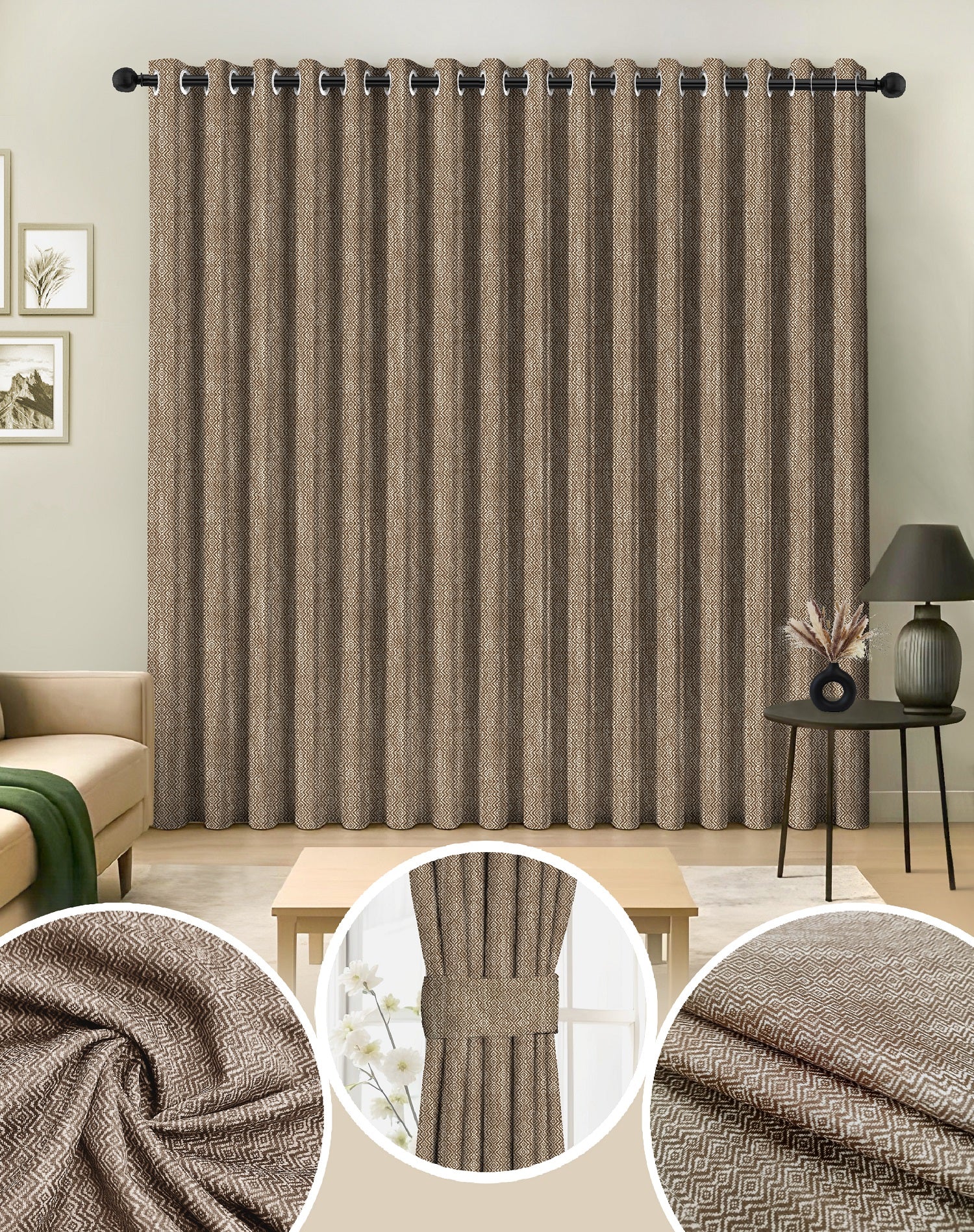 KOVO DARK BROWN DIGITAL PRINTED BLACKOUT CURTAINS