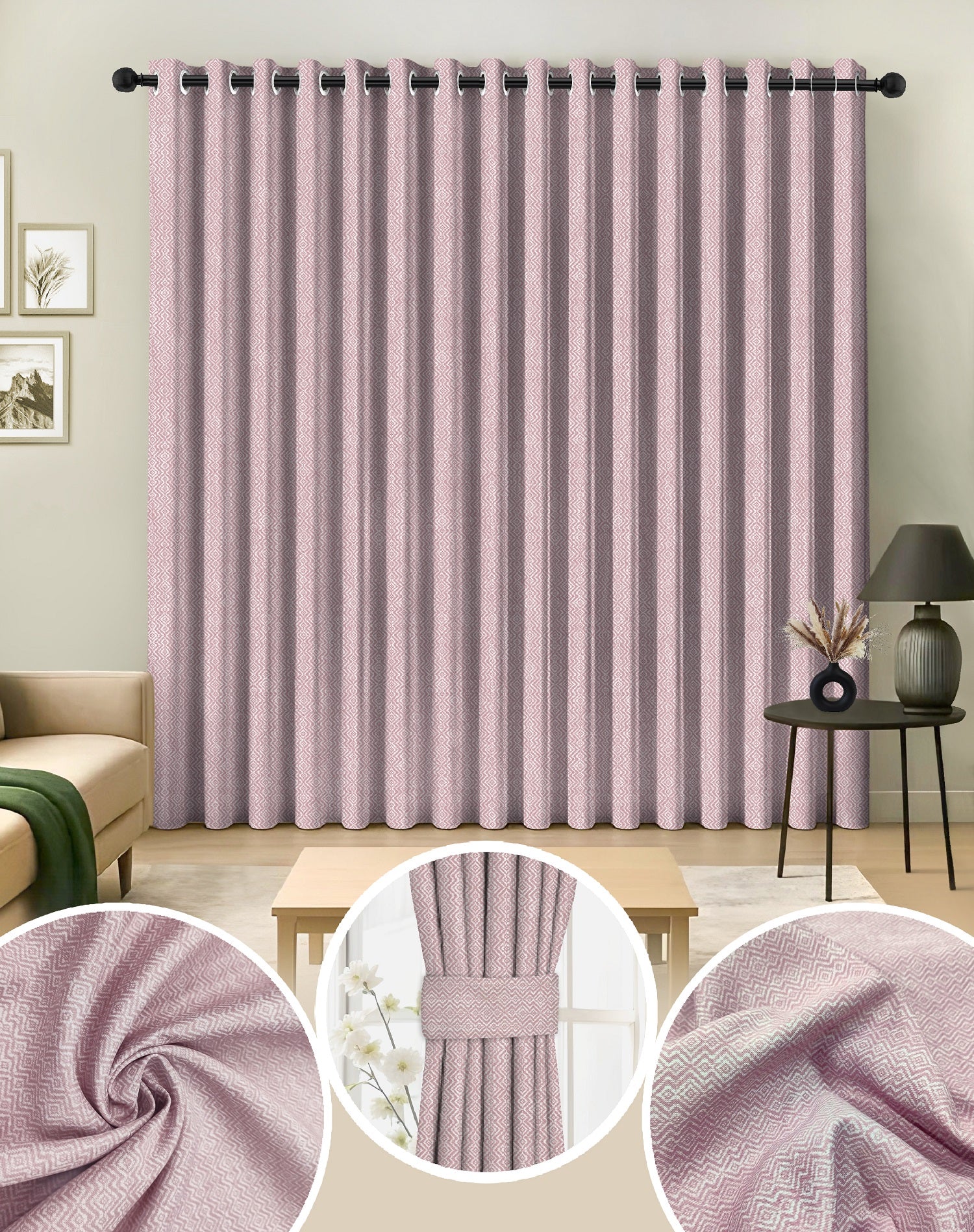 KOVO MED PINK DIGITAL PRINTED BLACKOUT CURTAINS