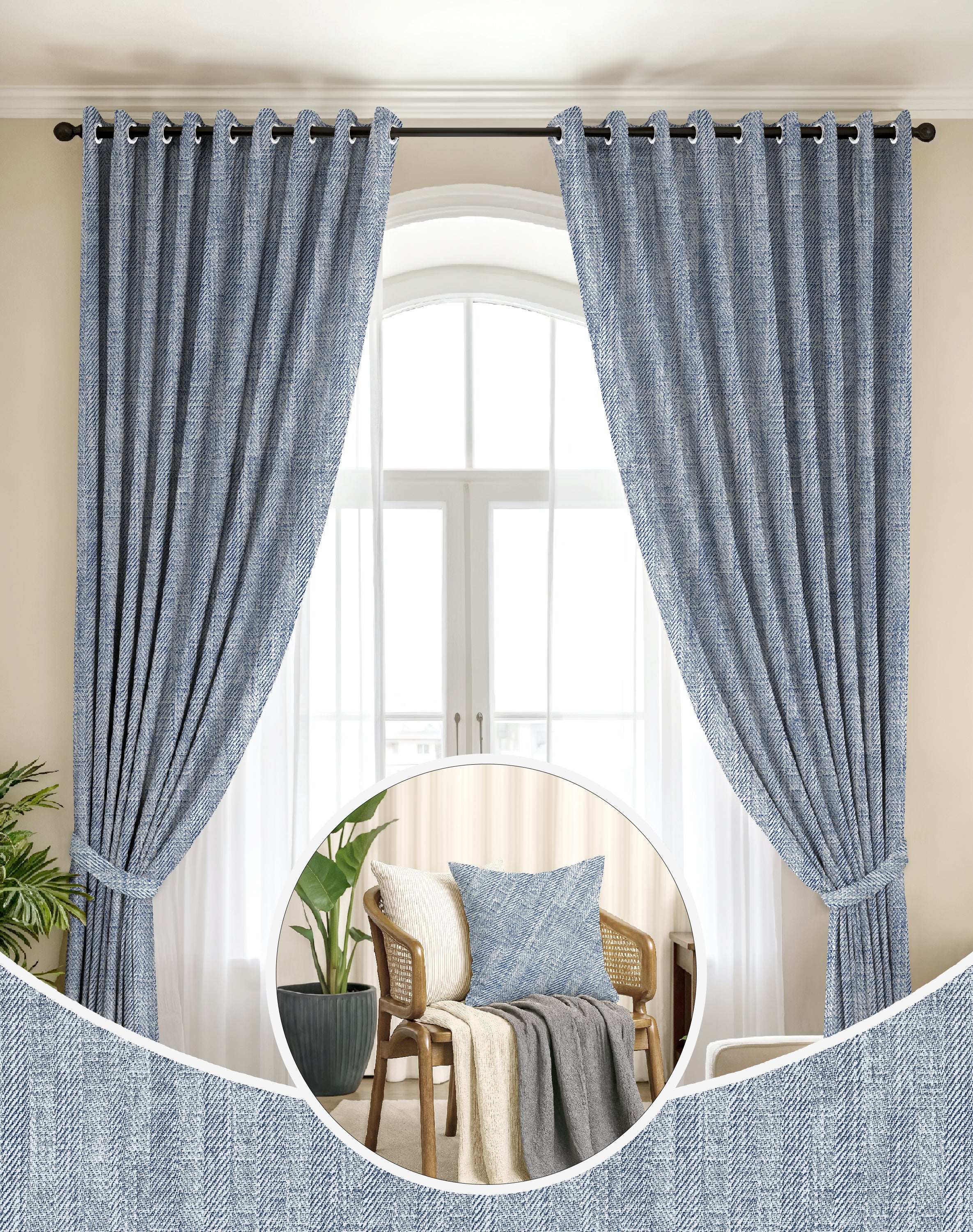 TEXTURA BLUE DIGITAL PRINTED BLACKOUT CURTAINS