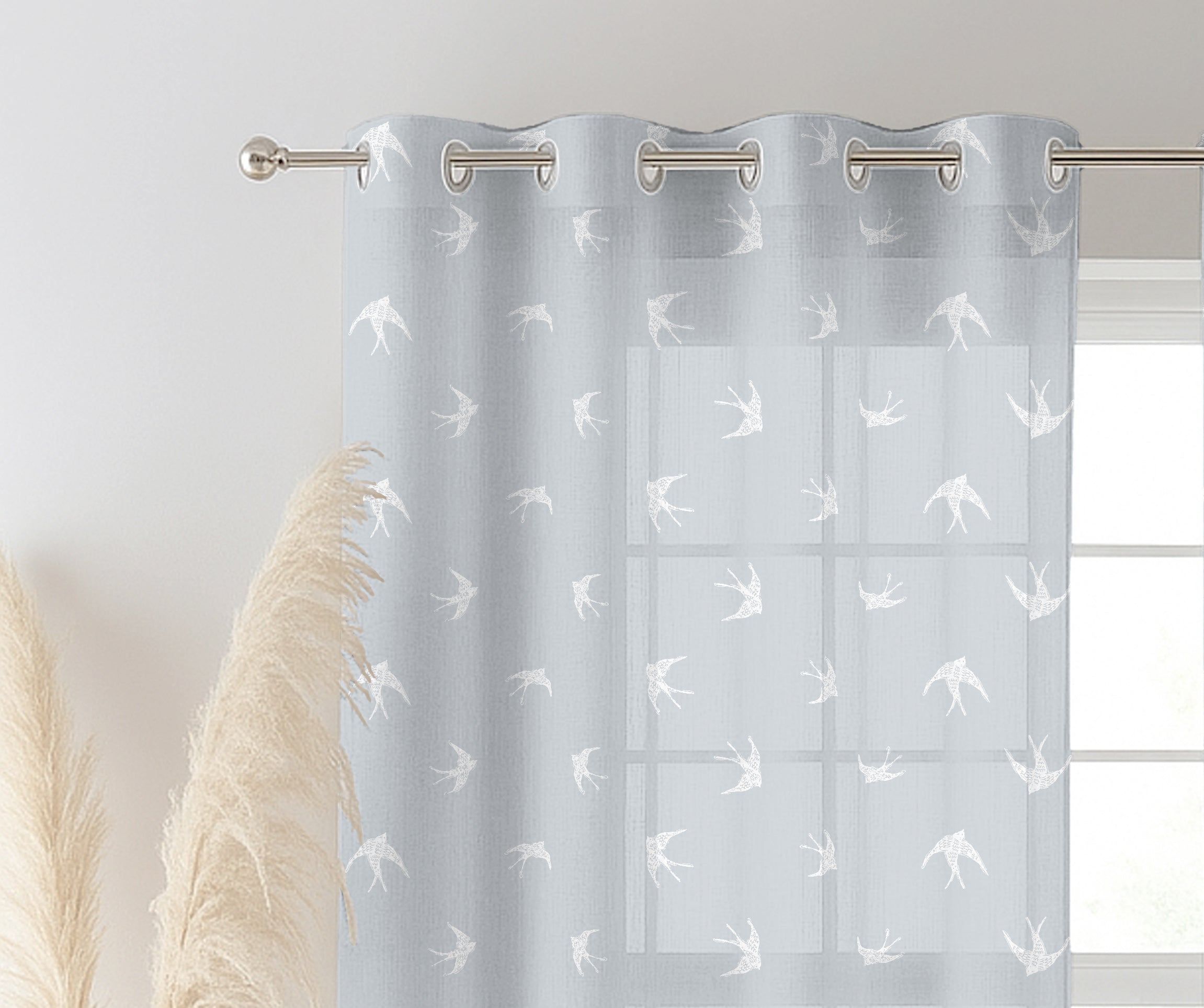 ANGLE BABY BLUE LINEN PRINTED SHEER CURTAIN