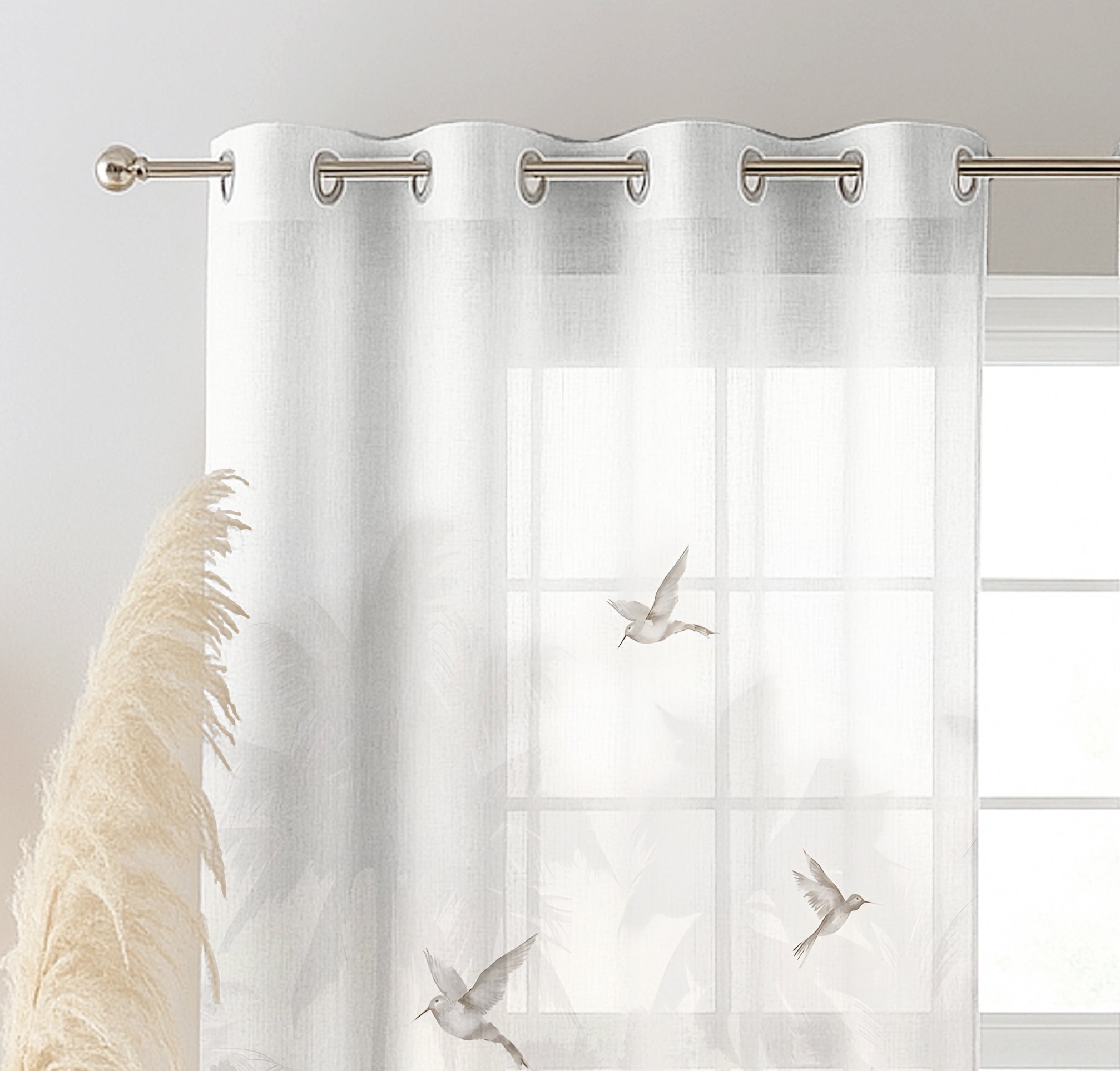 HARPER COFFEE LINEN PRINTED SHEER CURTAIN