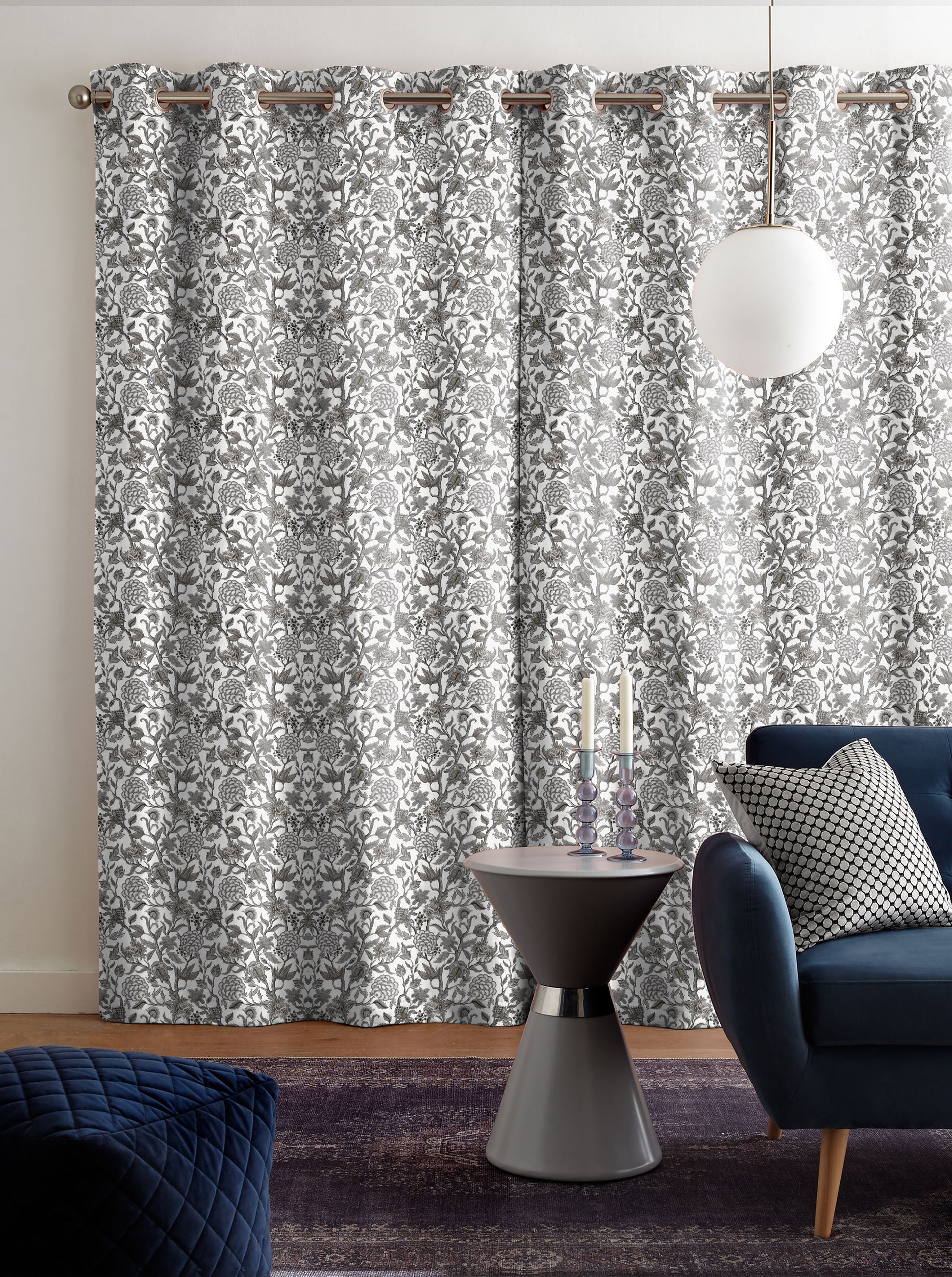 WHYTER PEWTER ROOM DARKENING PRINTED CURTAIN