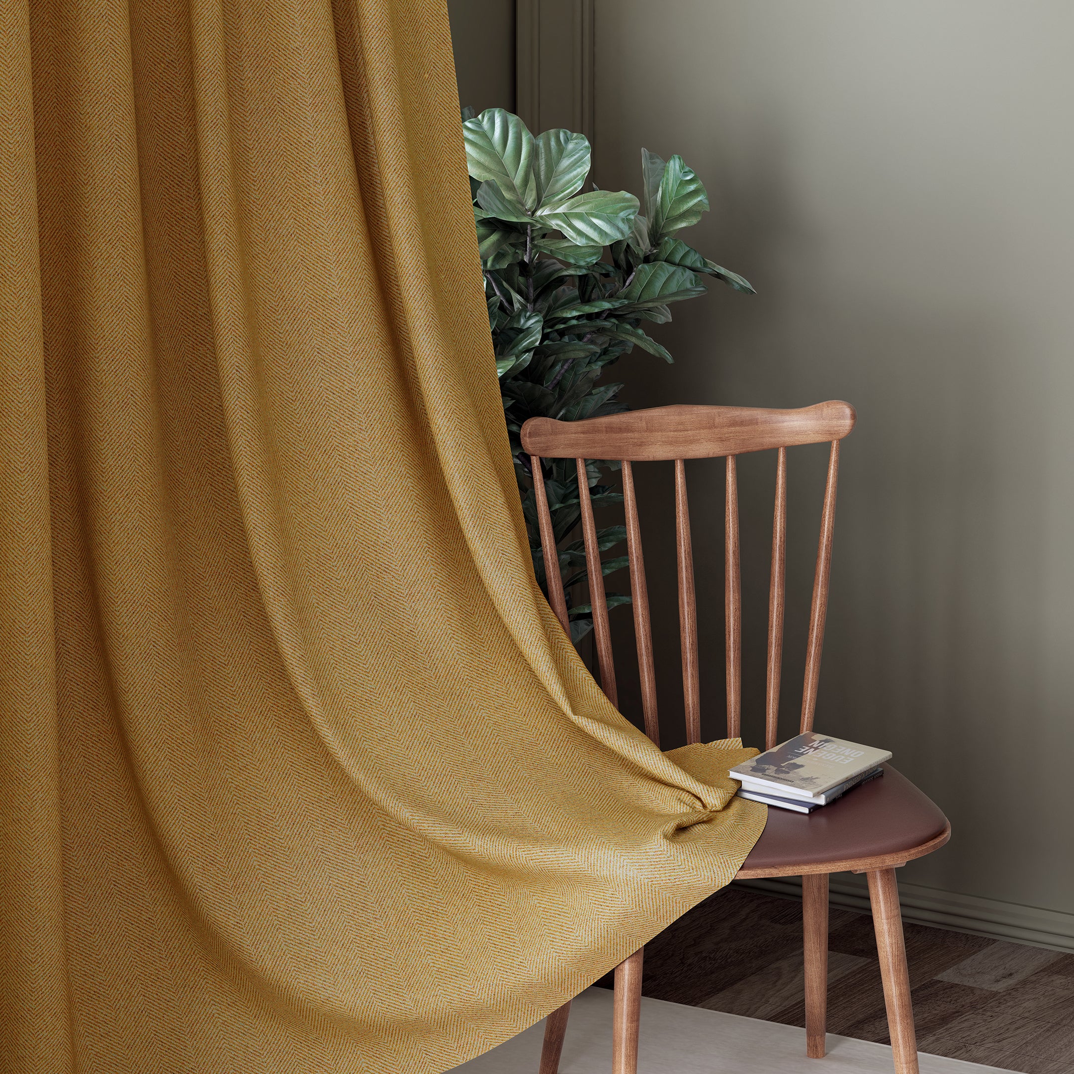 HERRINGBONE D-MUSTARD BLACKOUT CURTAIN