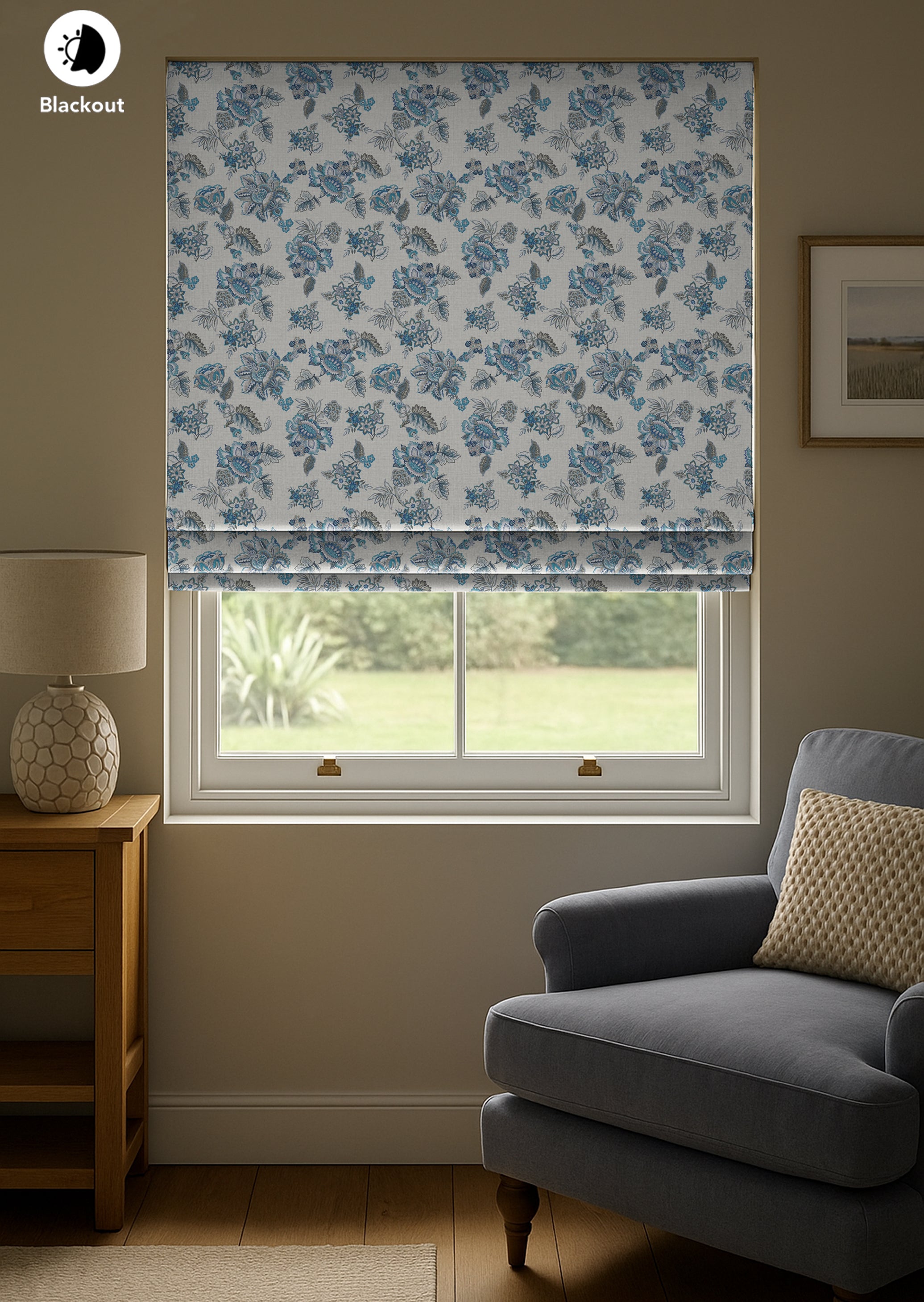 ANZIO BLUE READY MADE ROMAN BLIND