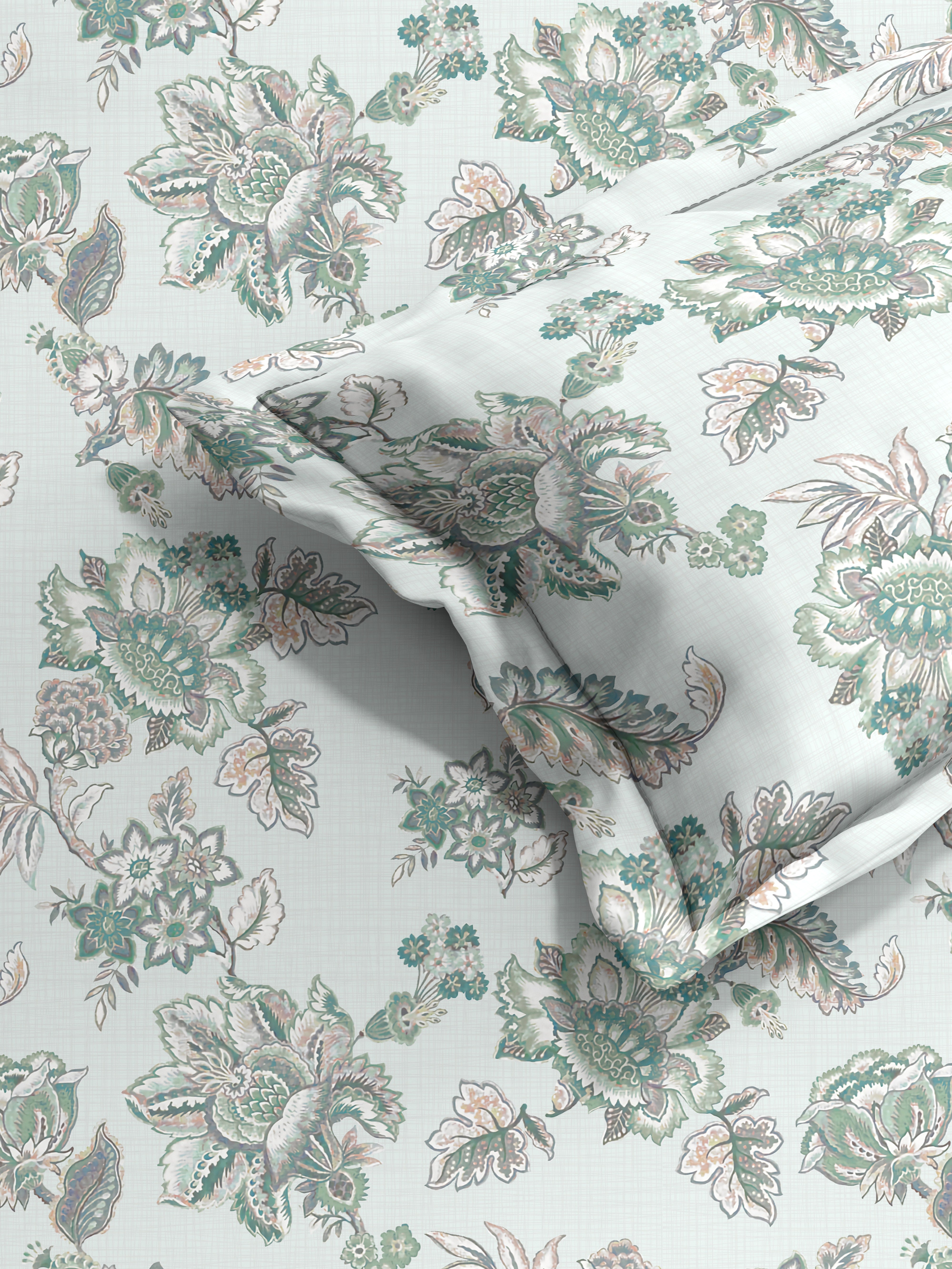 ANZIO LIGHTGREEN COTTON BEDSHEET WITH PILLOWCOVER