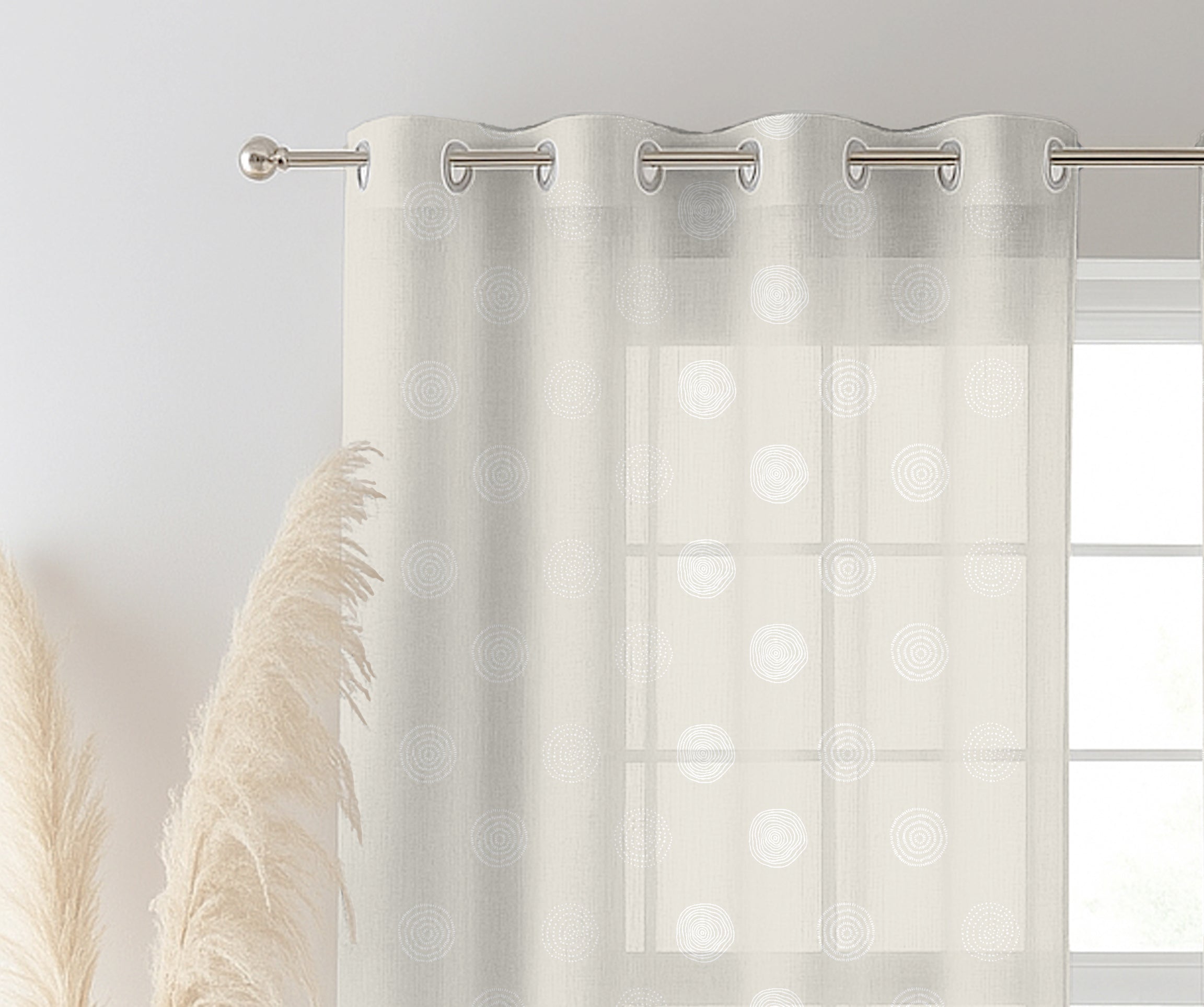 CIRCLE BEIGE LINEN PRINTED SHEER CURTAIN