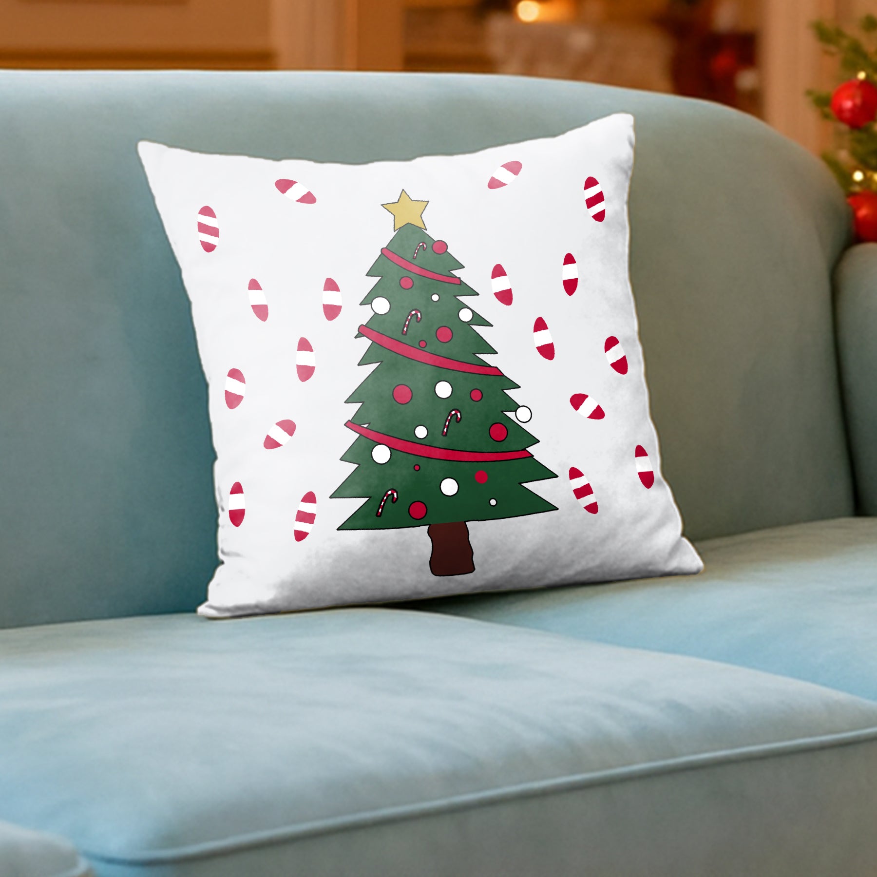 CHRISTMAS TREE & CANDY CANE CUSHION COVER (Pack of 2)