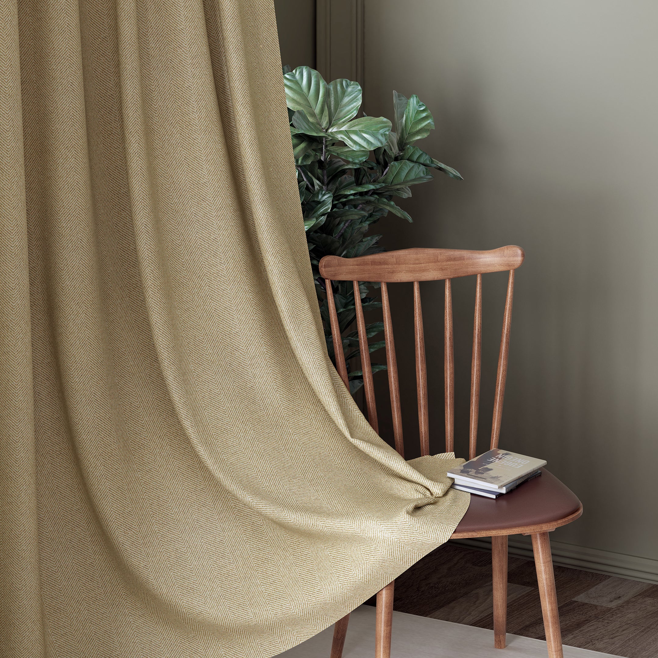 HERRINGBONE L BROWN BLACKOUT CURTAIN