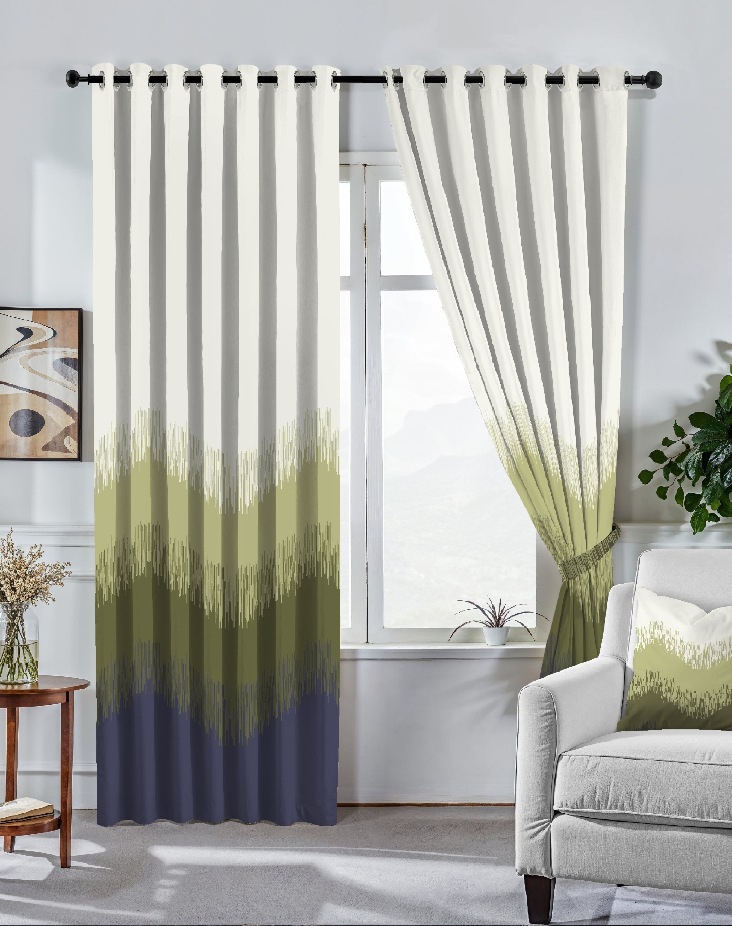 KIVO GREEN DIGITAL PRINTED BLACKOUT CURTAINS