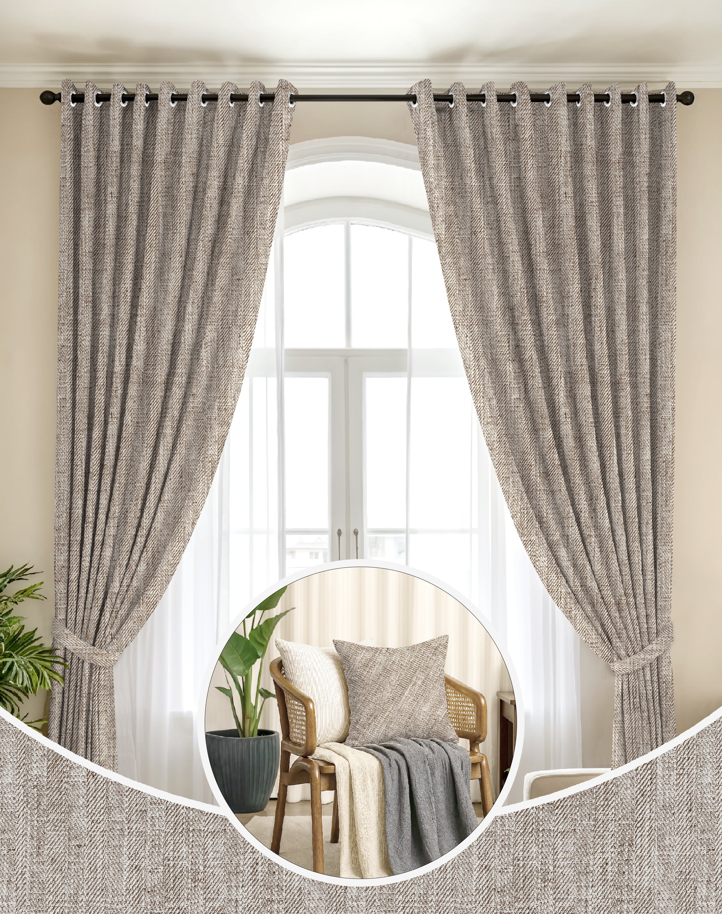 TEXTURA BROWN DIGITAL PRINTED BLACKOUT CURTAINS