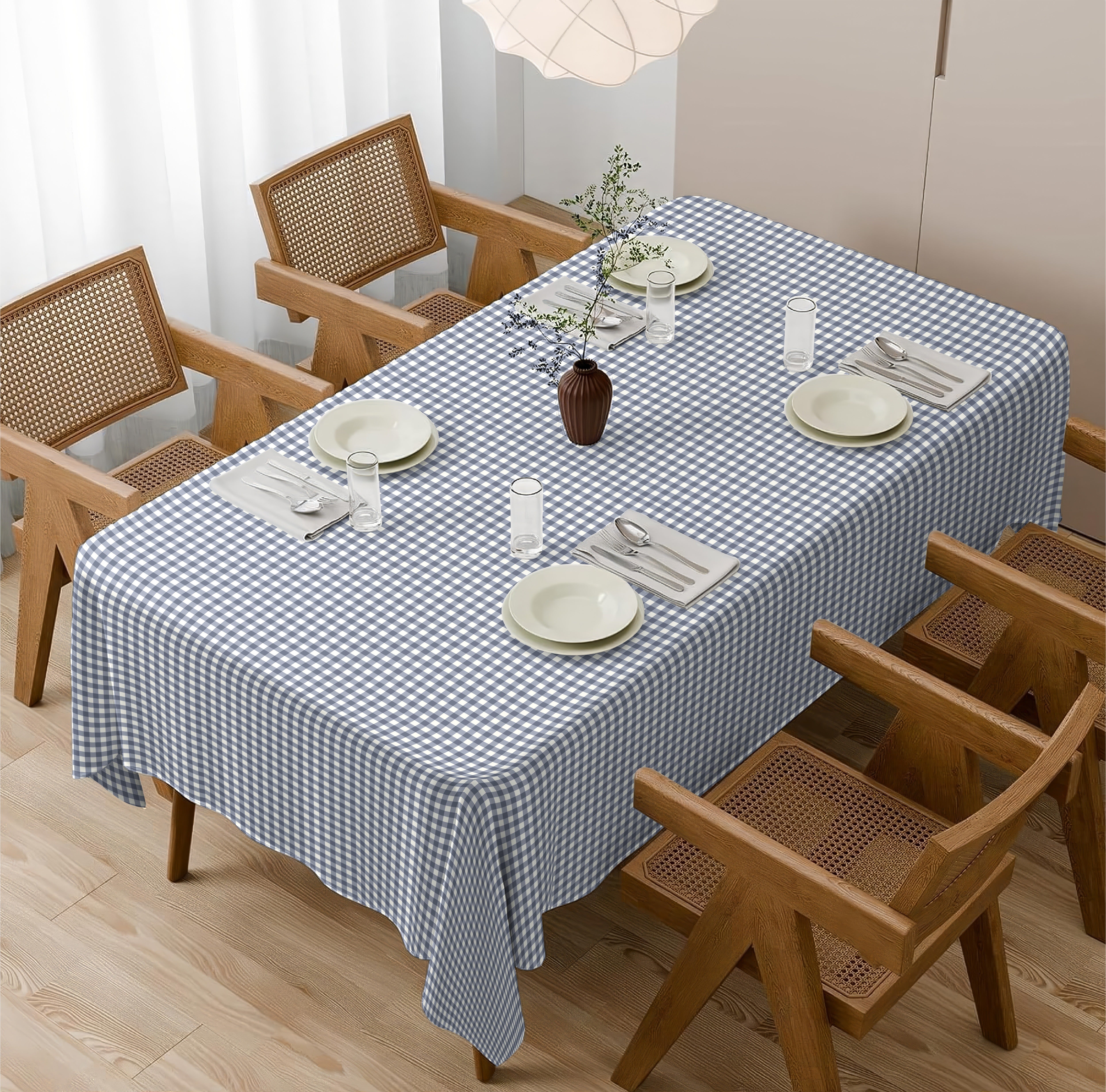 GINGHAM CHECKS NAVY BLUE TABLE CLOTH
