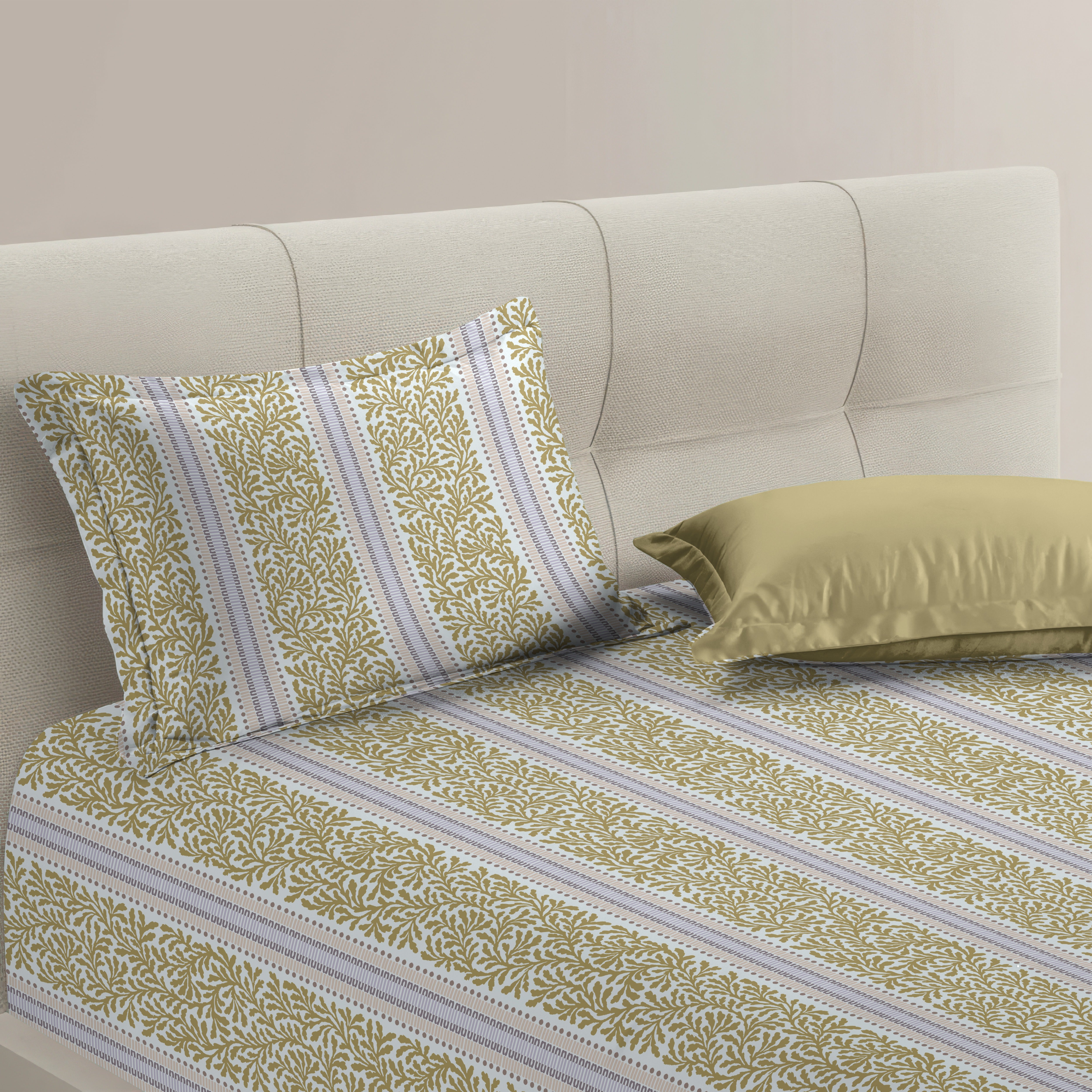 TORONTO GOLD COTTON BEDSHEET WITH PILLOWCOVER