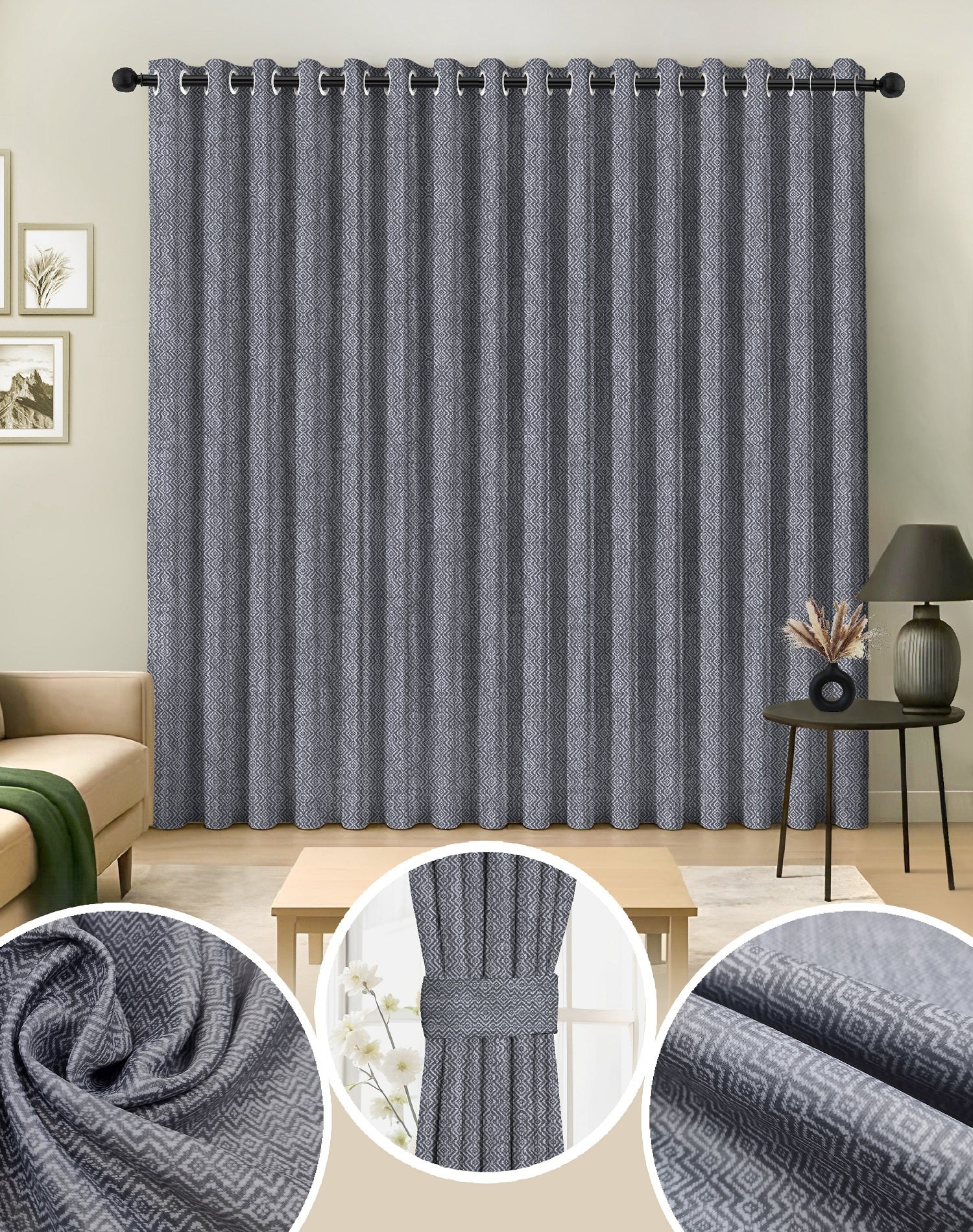 KOVO DARK GREY DIGITAL PRINTED BLACKOUT CURTAINS